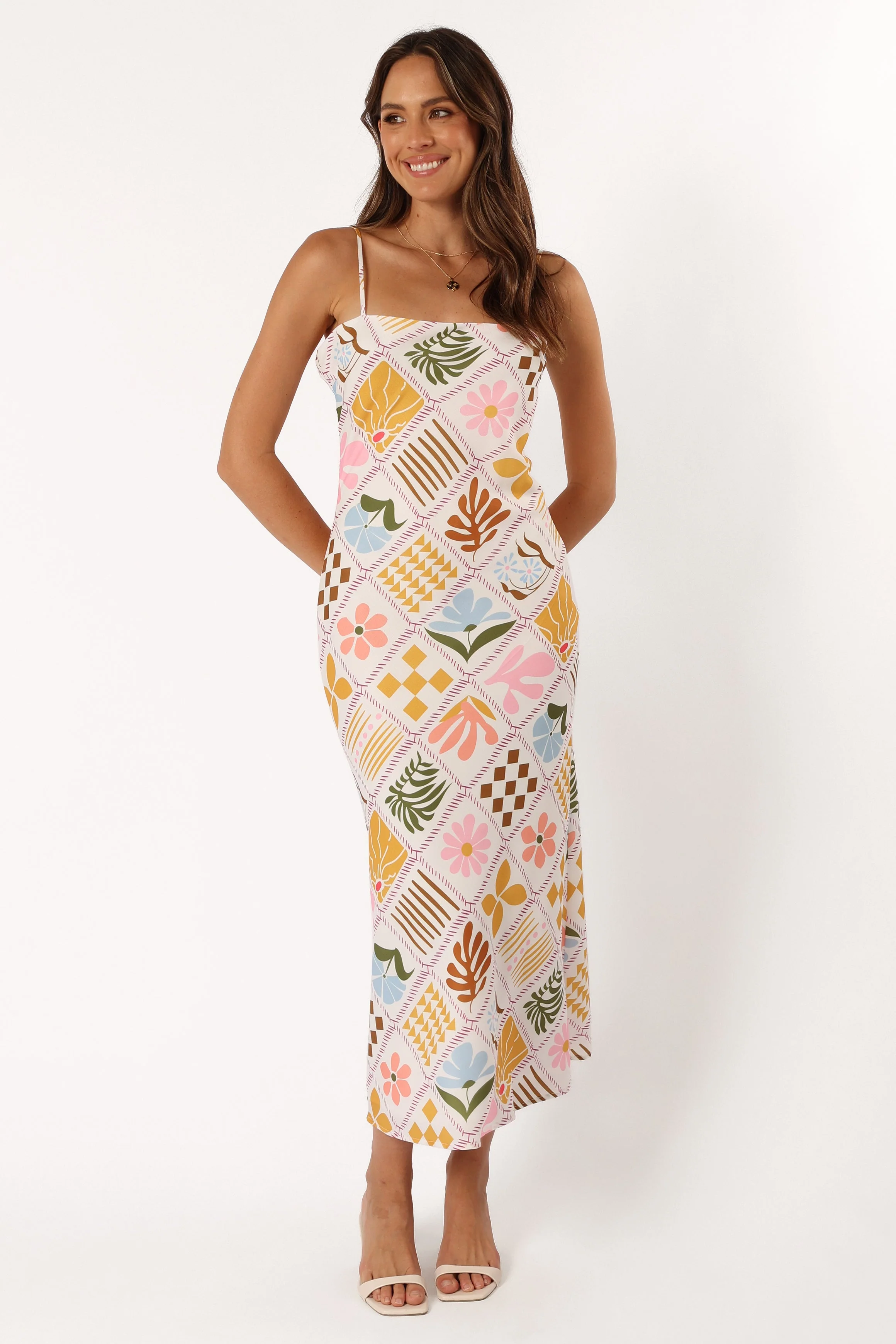 Darlene Maxi Slip Dress - White Multi