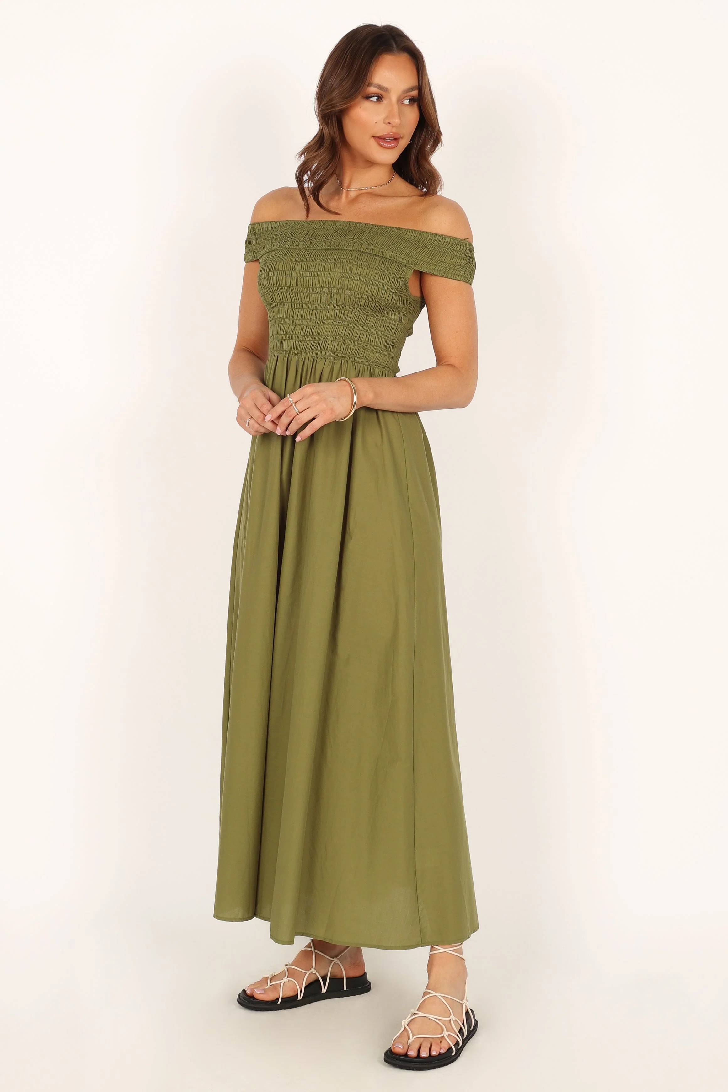 Tessa Off Shoulder Maxi Dress - Olive