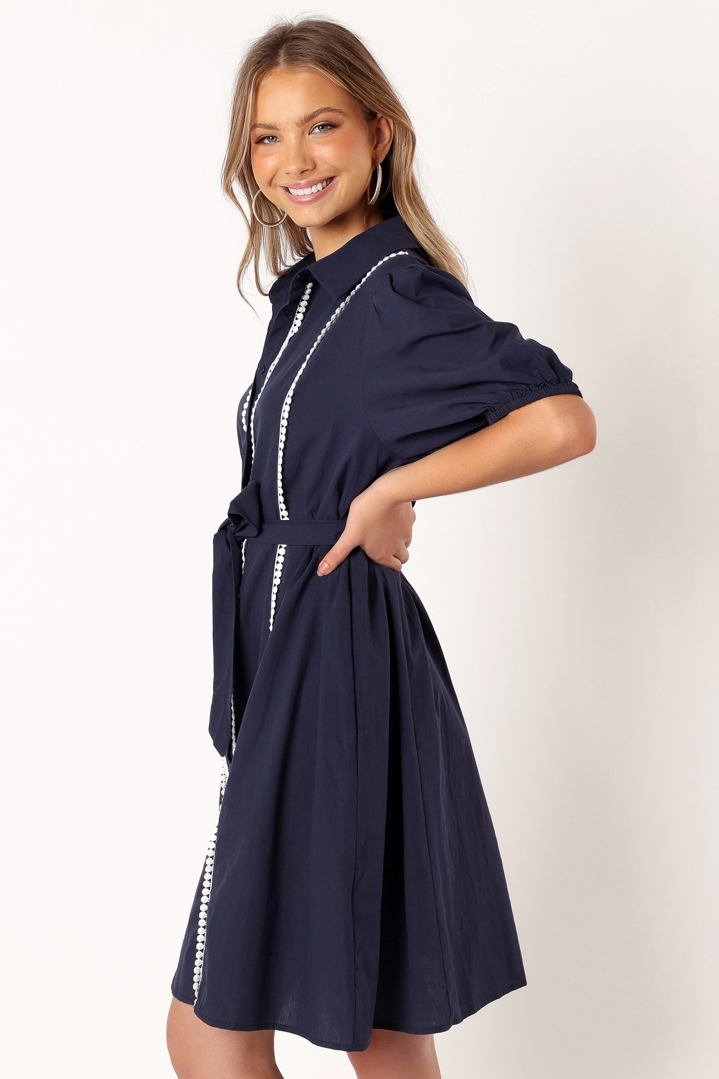 Connor Contrast Stitch Midi Dress - Navy
