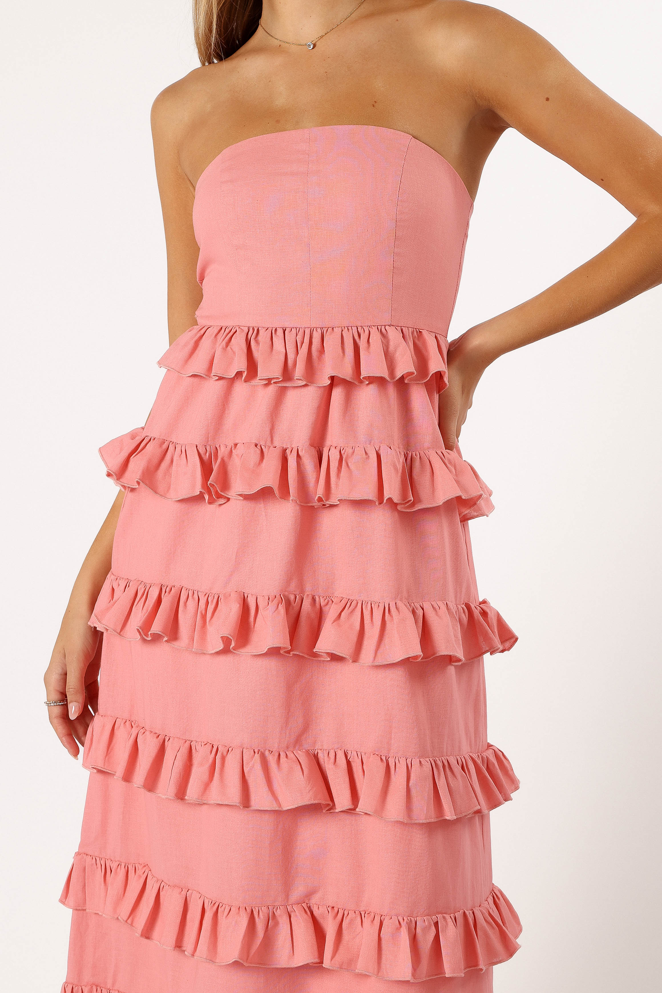 Gloria Strapless Maxi Dress - Coral Pink