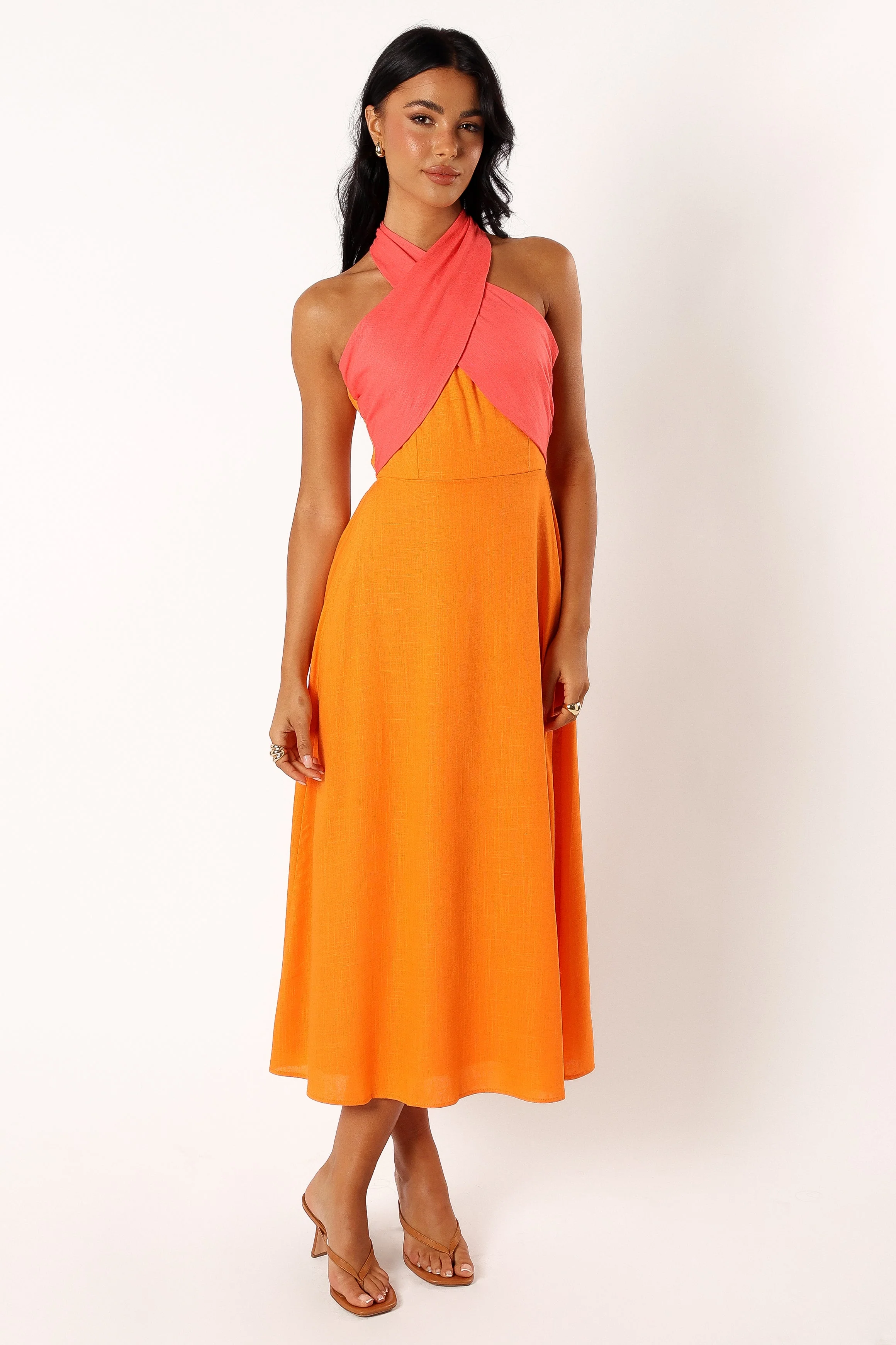 Jaded Halterneck Midi Dress - Pink Orange