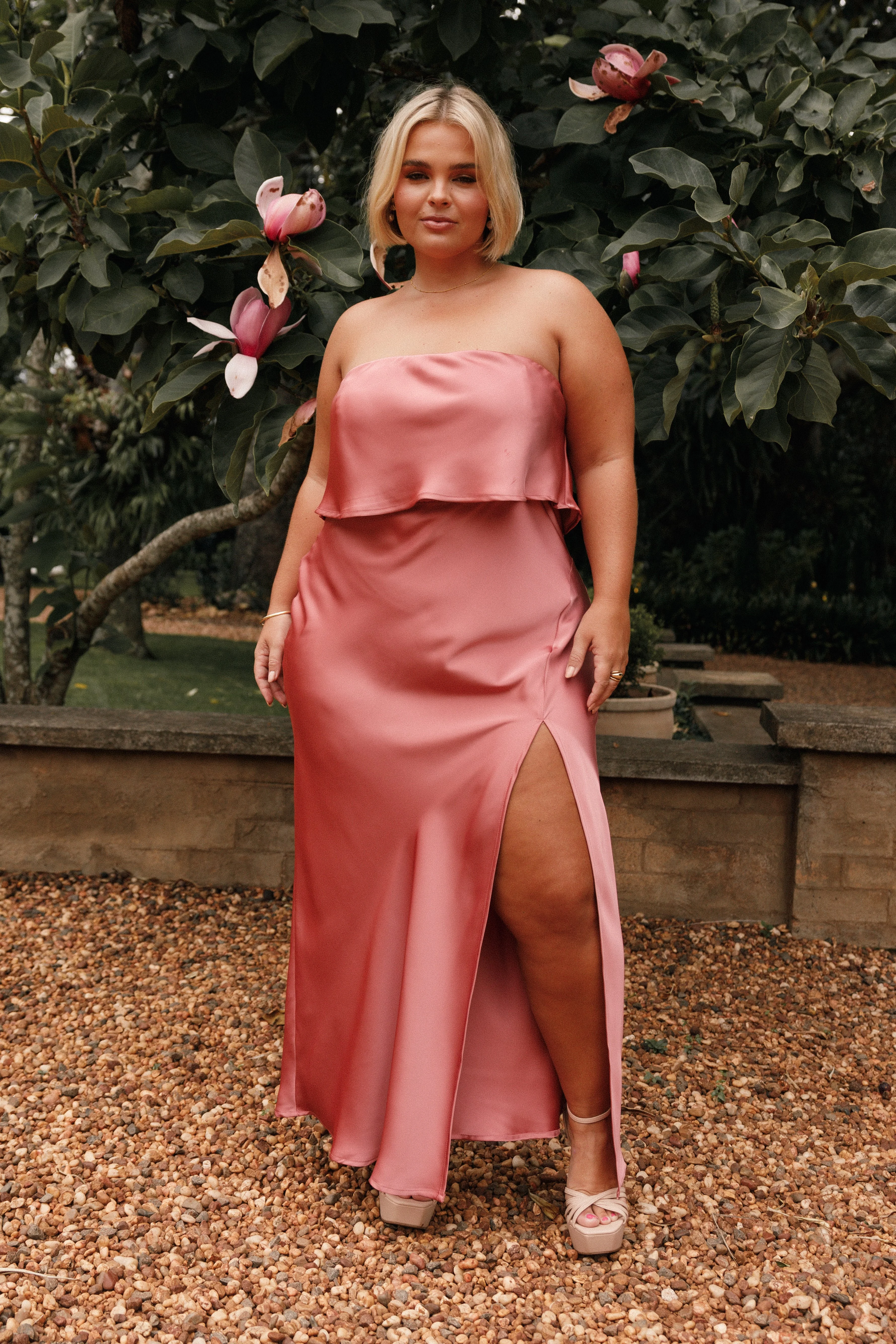 Vienna Strapless Midi Dress - Dusty Rose
