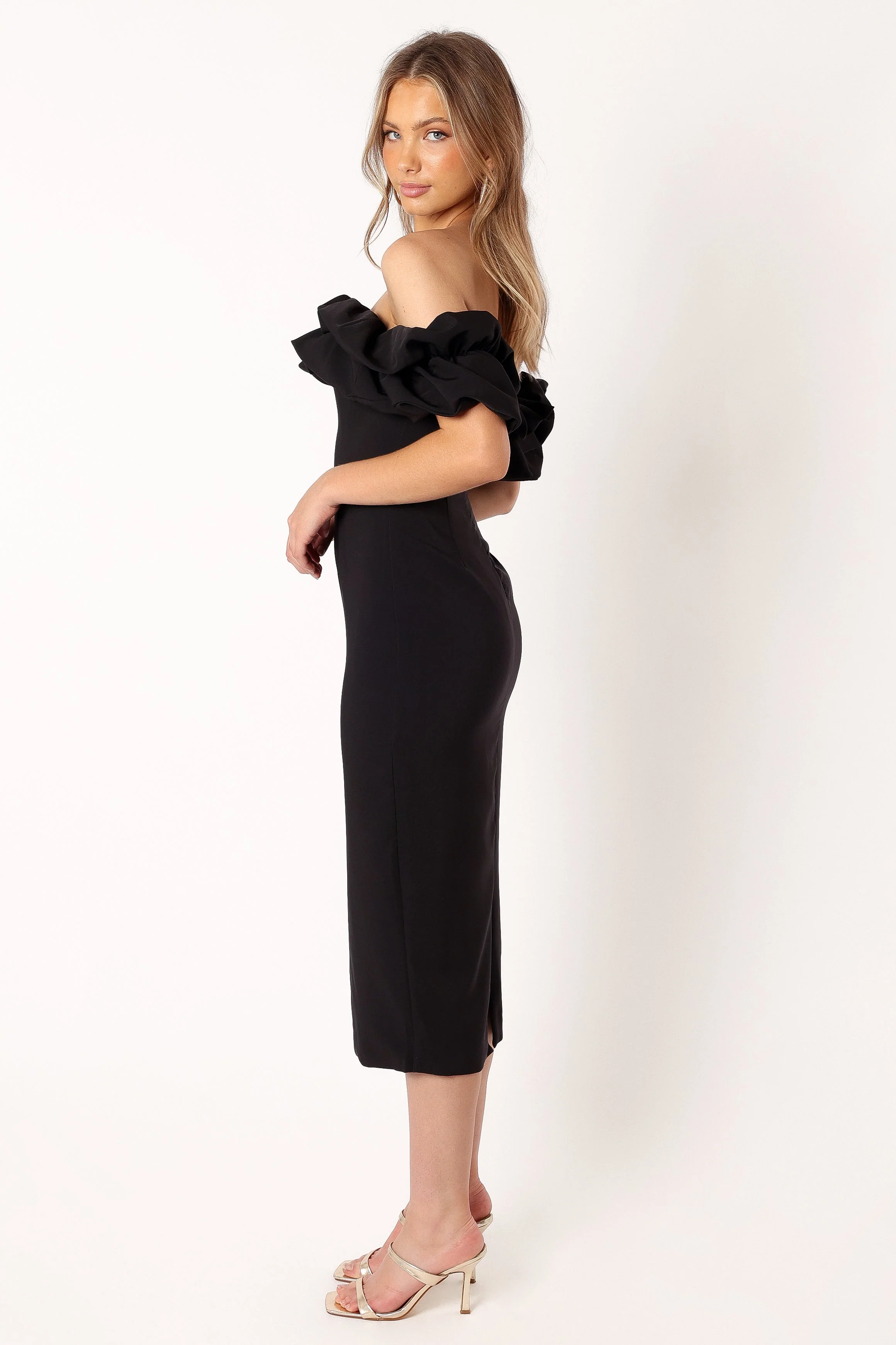 Phoebe Off Shoulder Midi Dress - Black