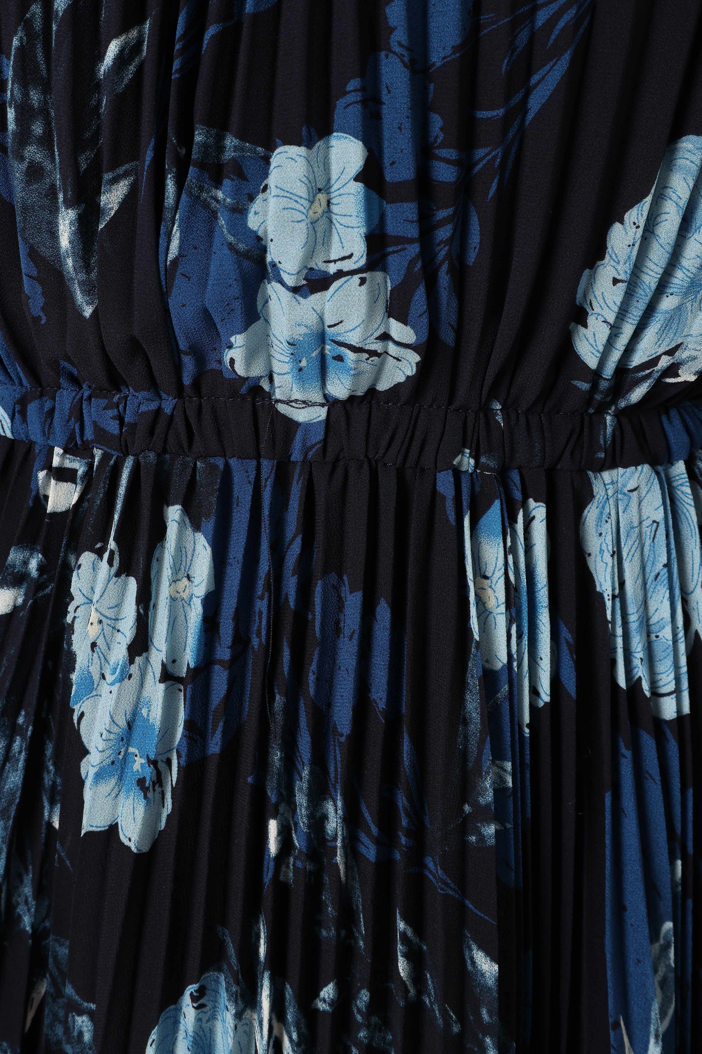 Hilary Pleated Maxi Dress - Blue Floral