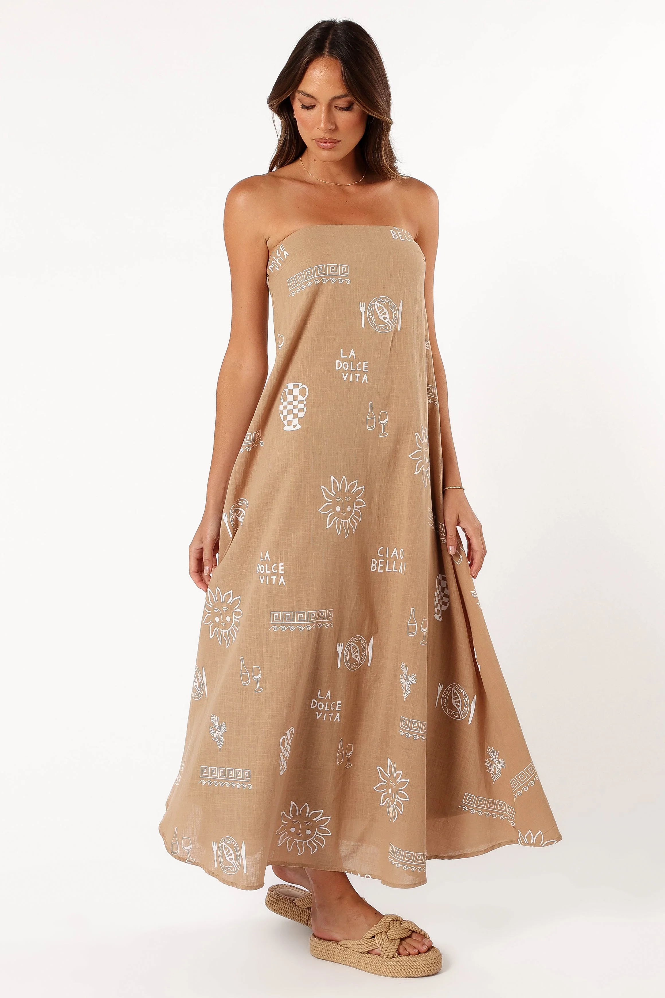 Rue Maxi Dress - Tan White