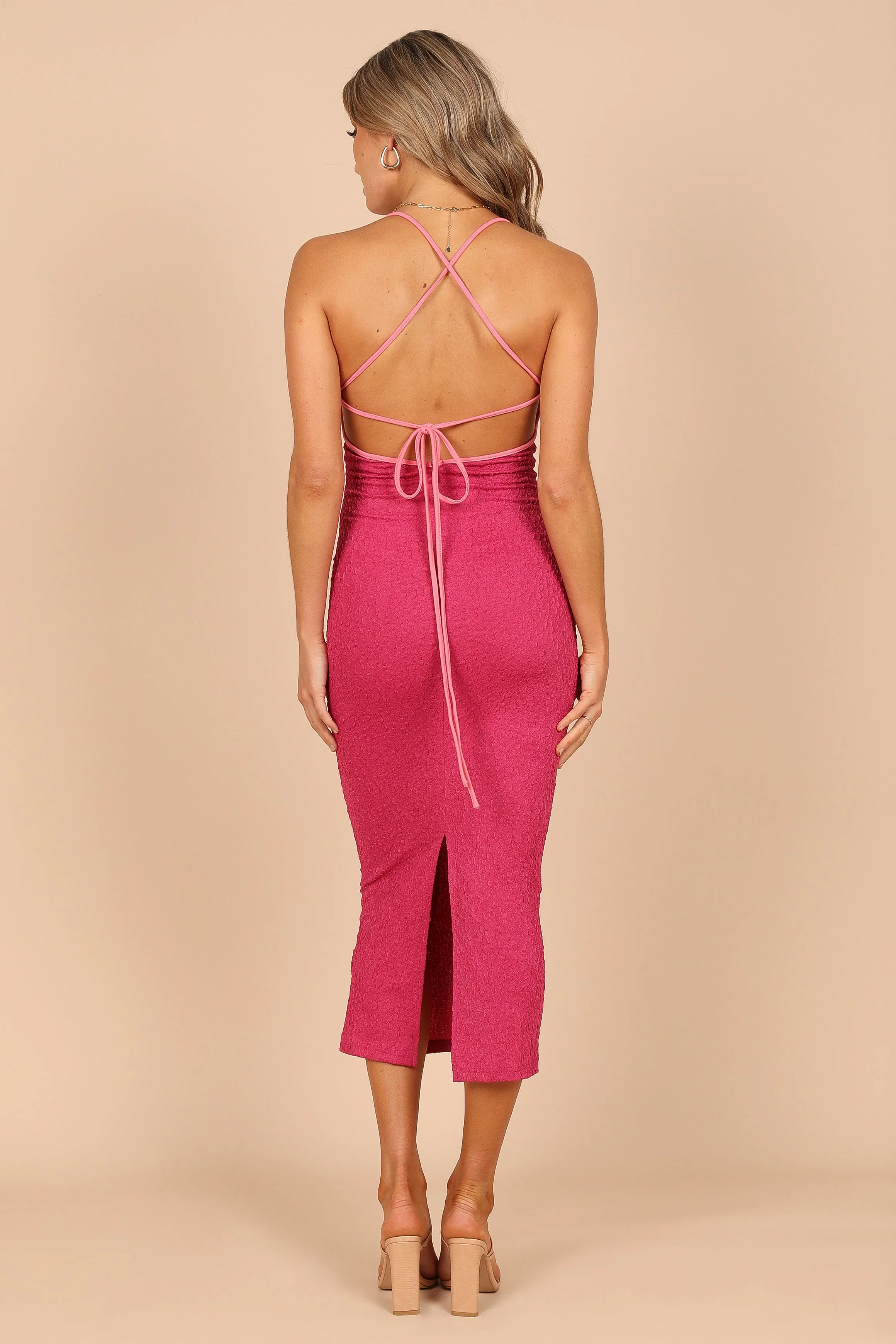 Talle Halter Neck Contrast Midi Dress - Pink