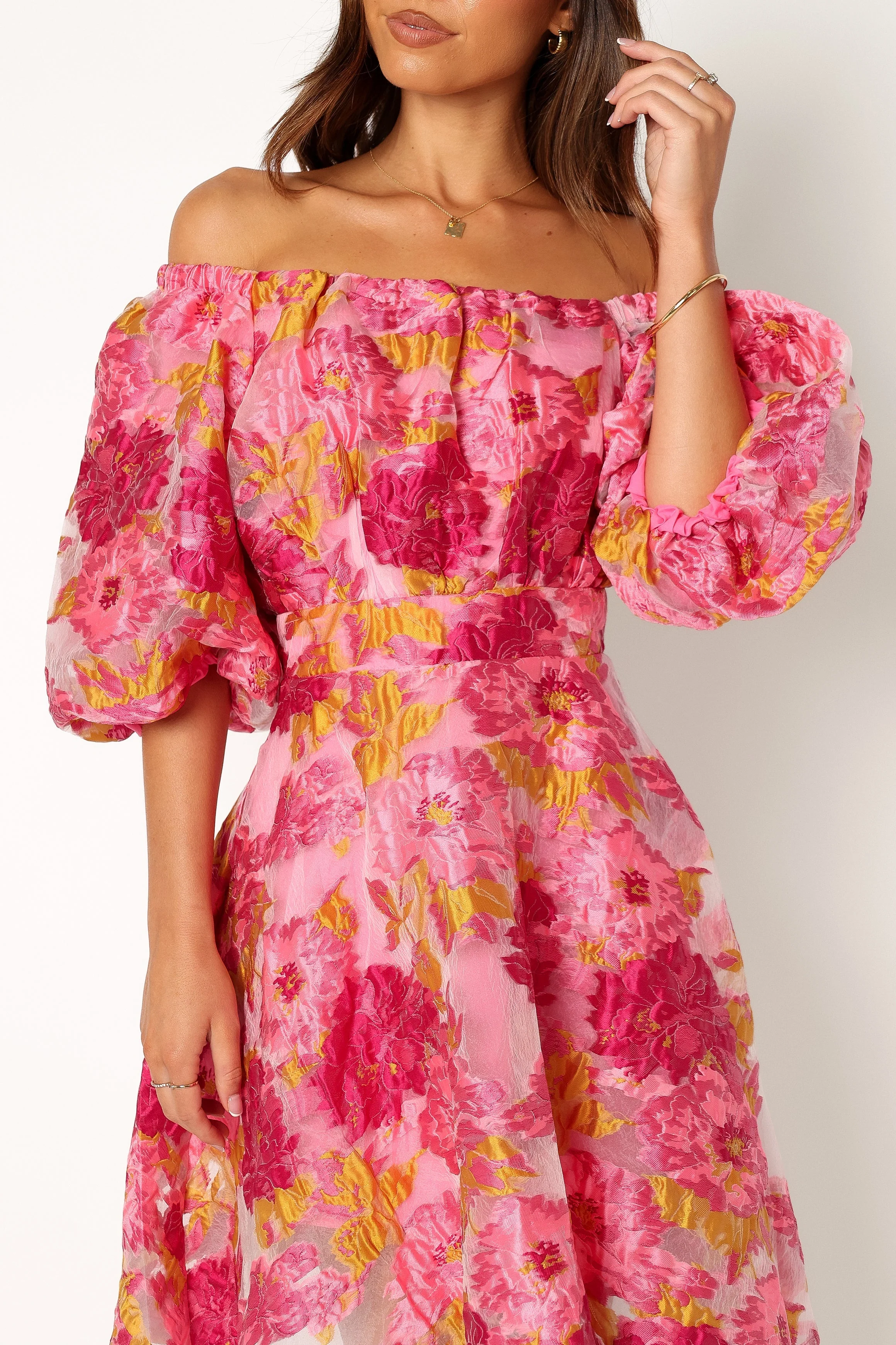 Faye Off Shoulder Mini Dress - Pink Floral
