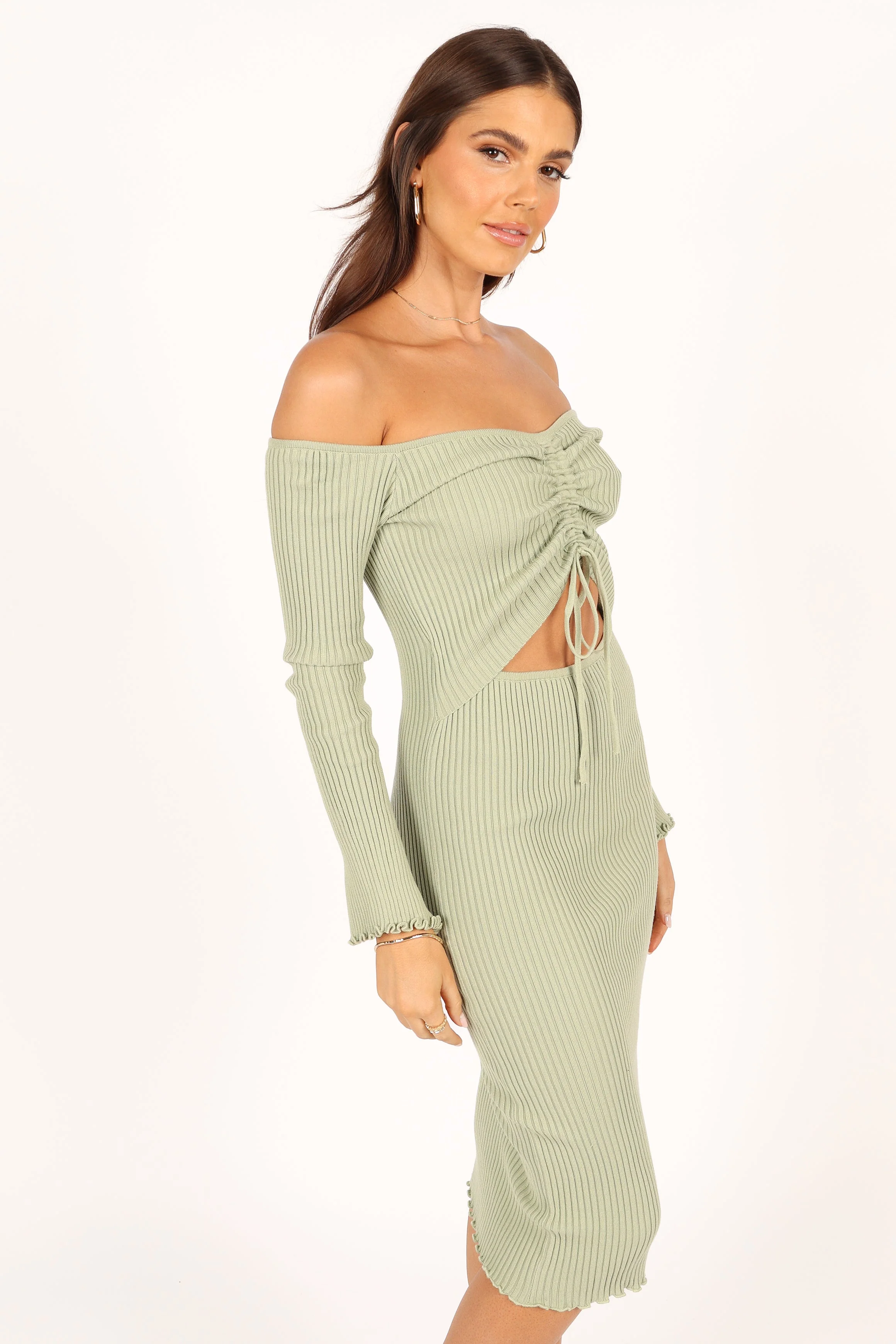 Geneva Off Shoulder Midi Dress - Sage