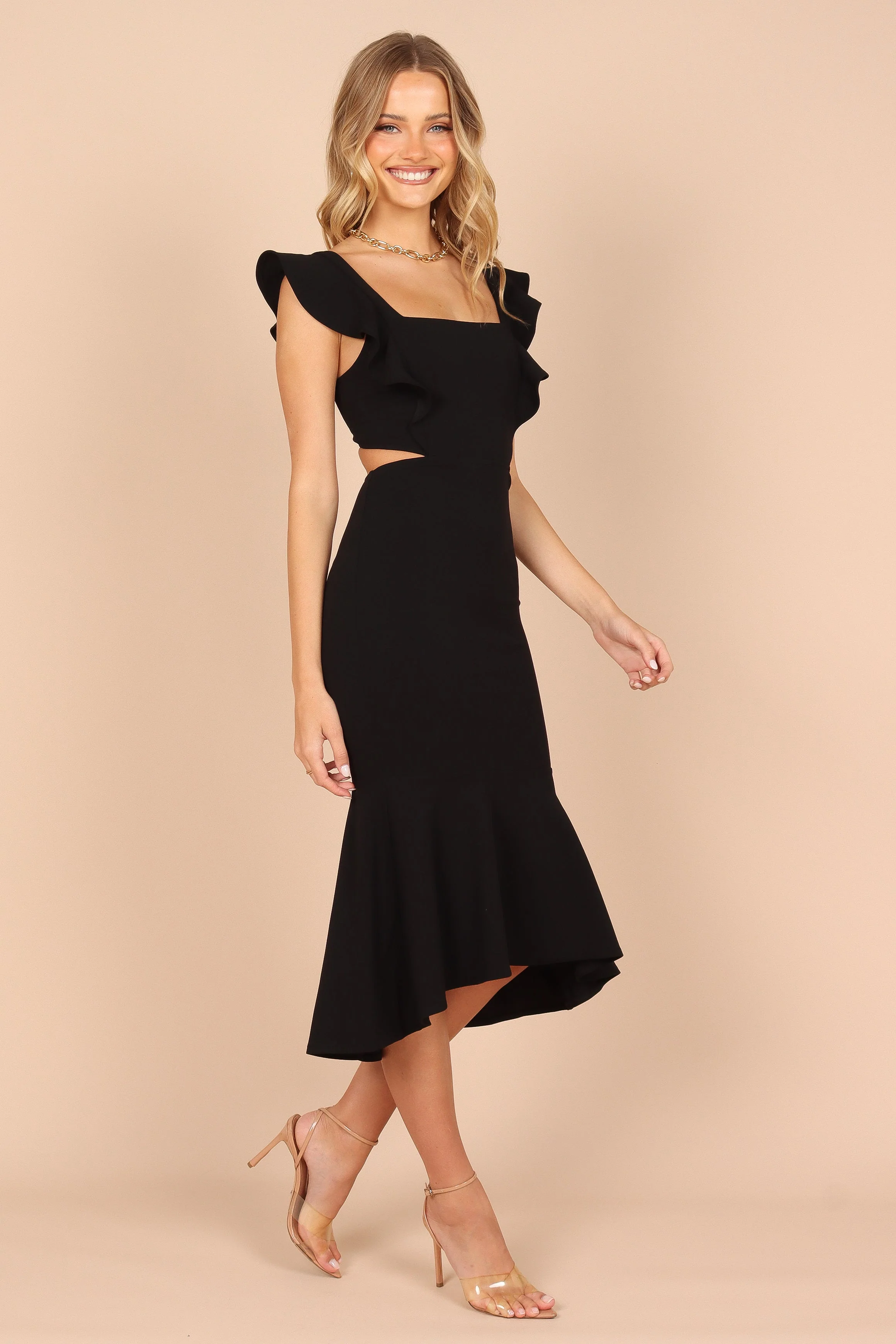 Yvonne Hi Lo Midi Dress - Black