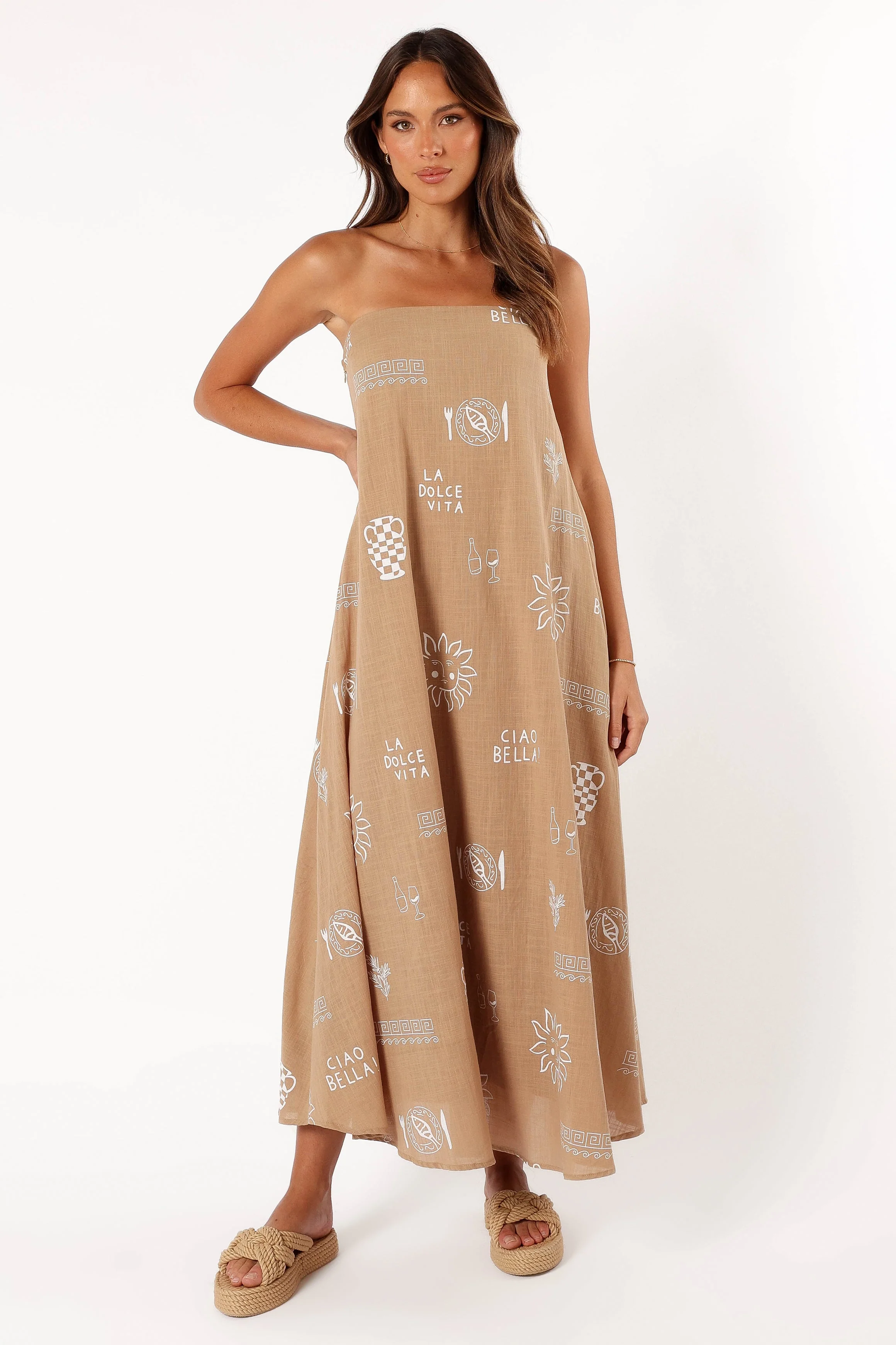 Rue Maxi Dress - Tan White