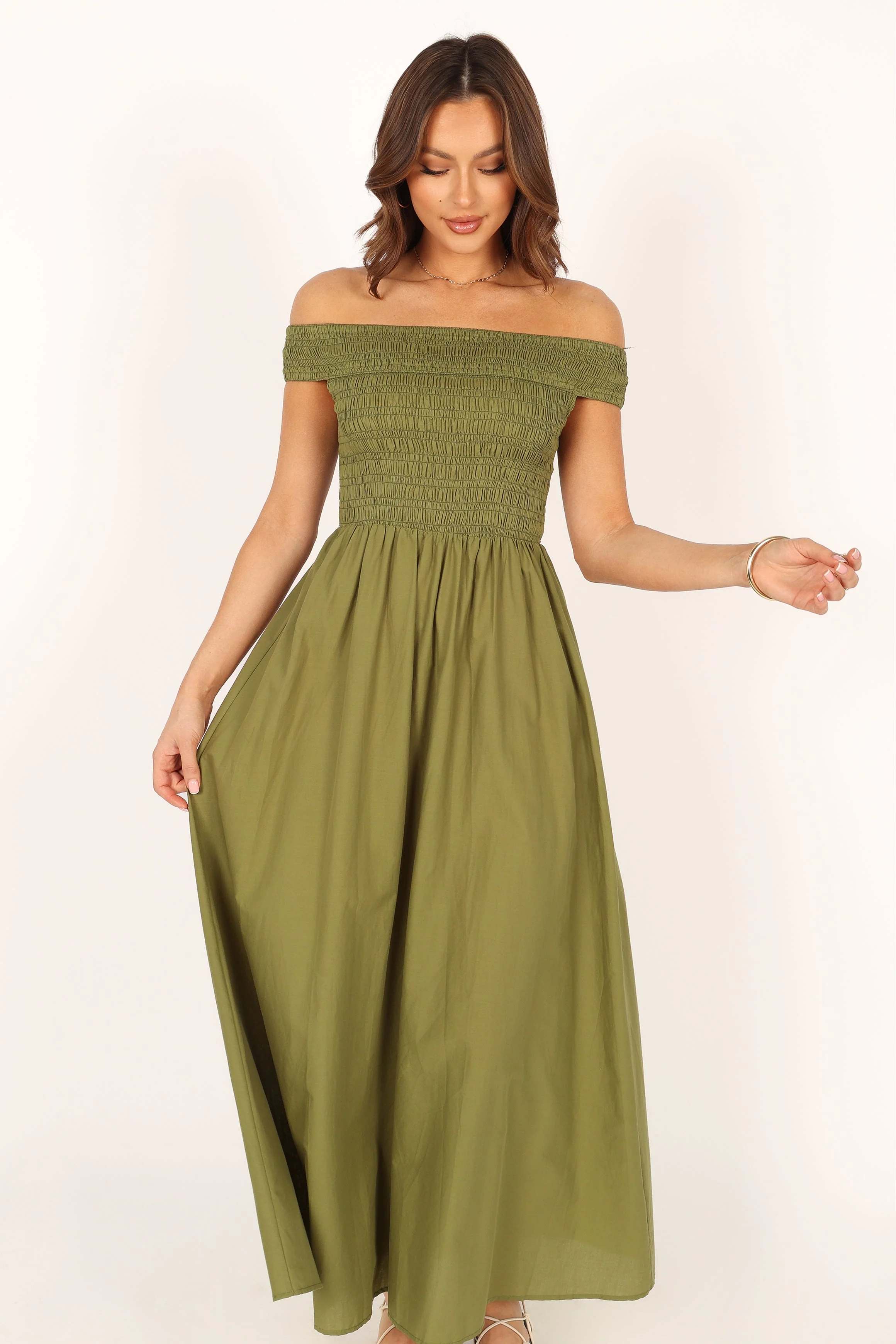 Tessa Off Shoulder Maxi Dress - Olive