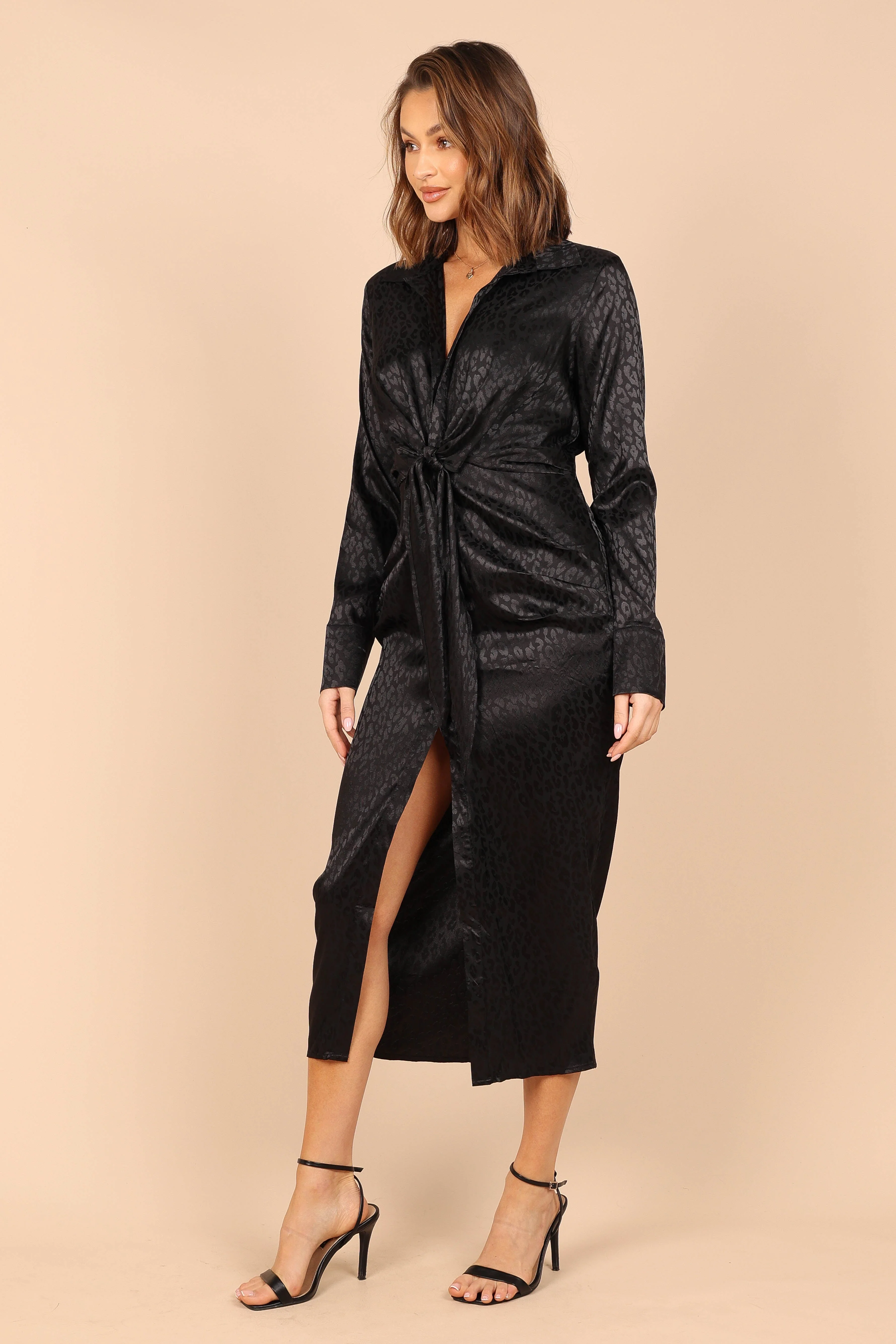 Tanzy Long Sleeve Midi Dress - Black