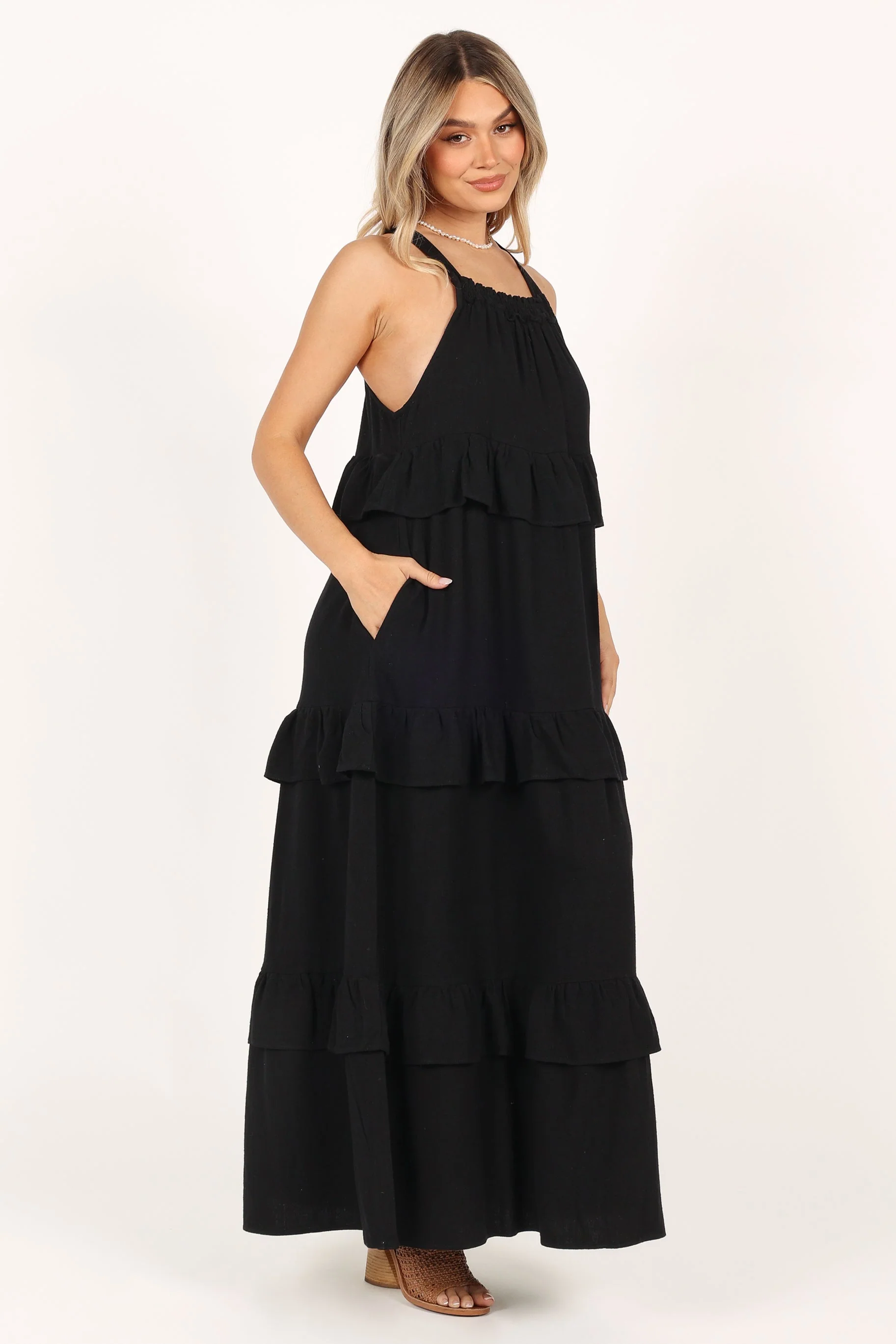 Priscilla Ruffle Maxi Dress - Black