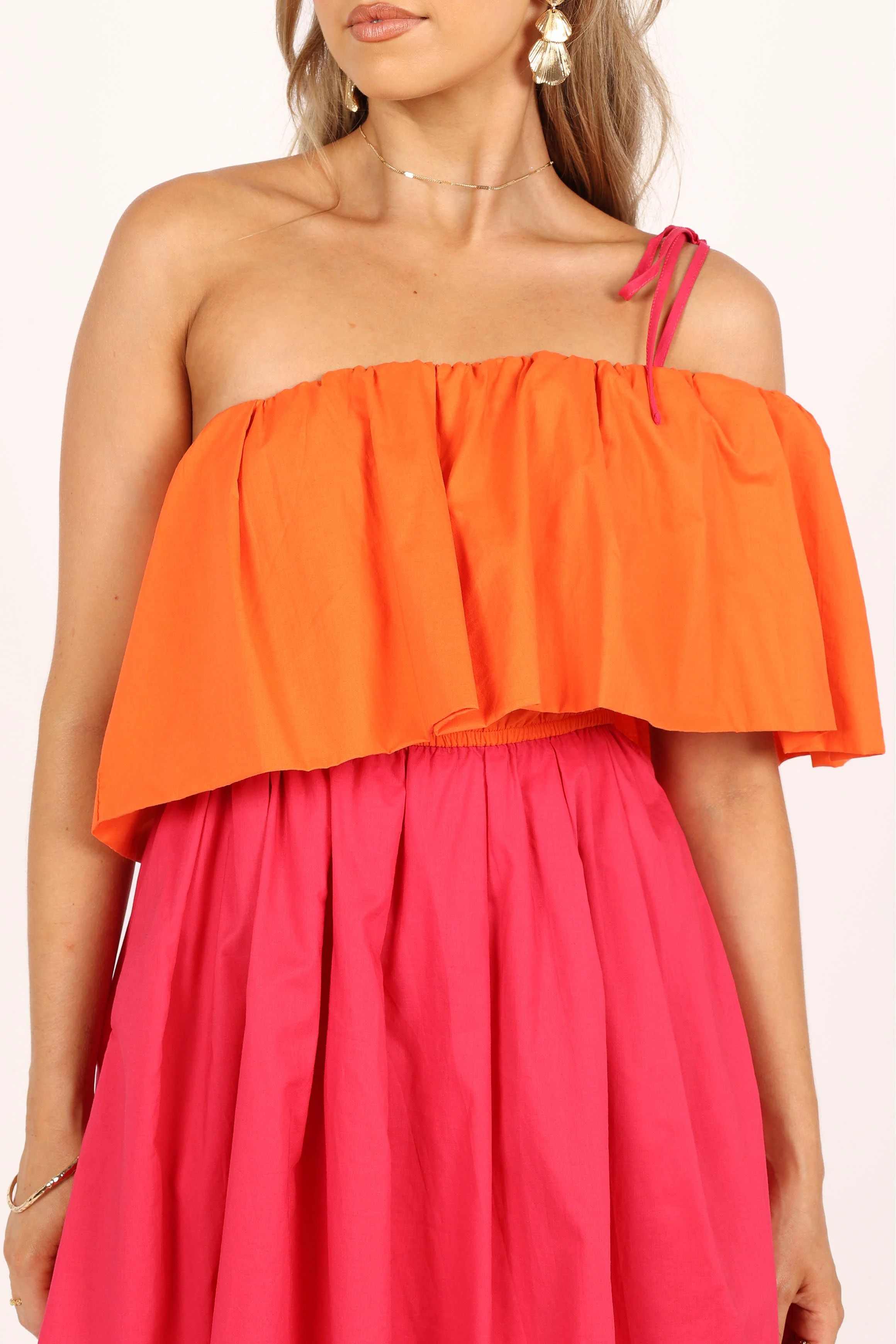 Maeva One Shoulder Mini Dress - Pink/Orange