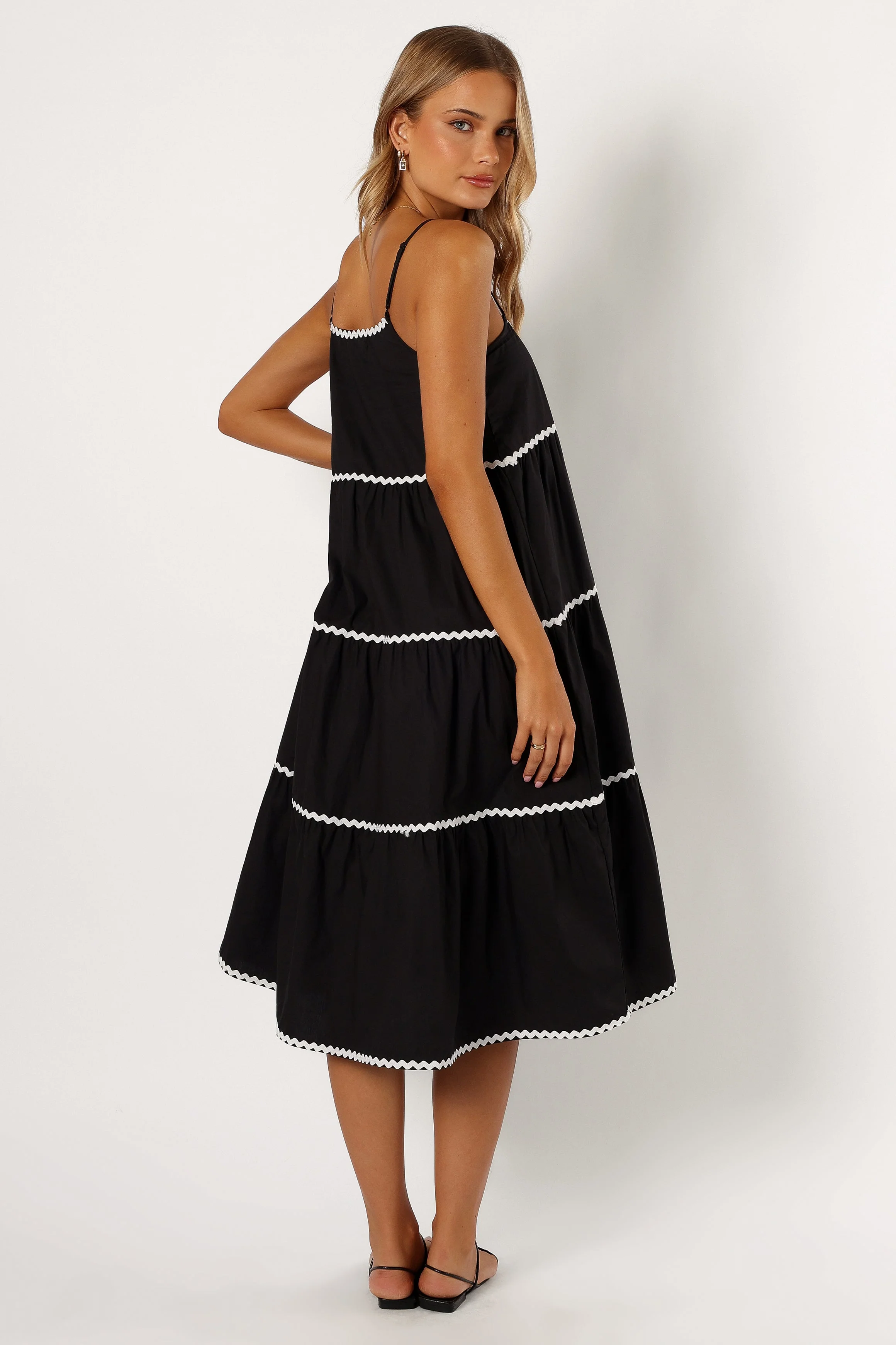 Loella Tiered Midi Dress - Black