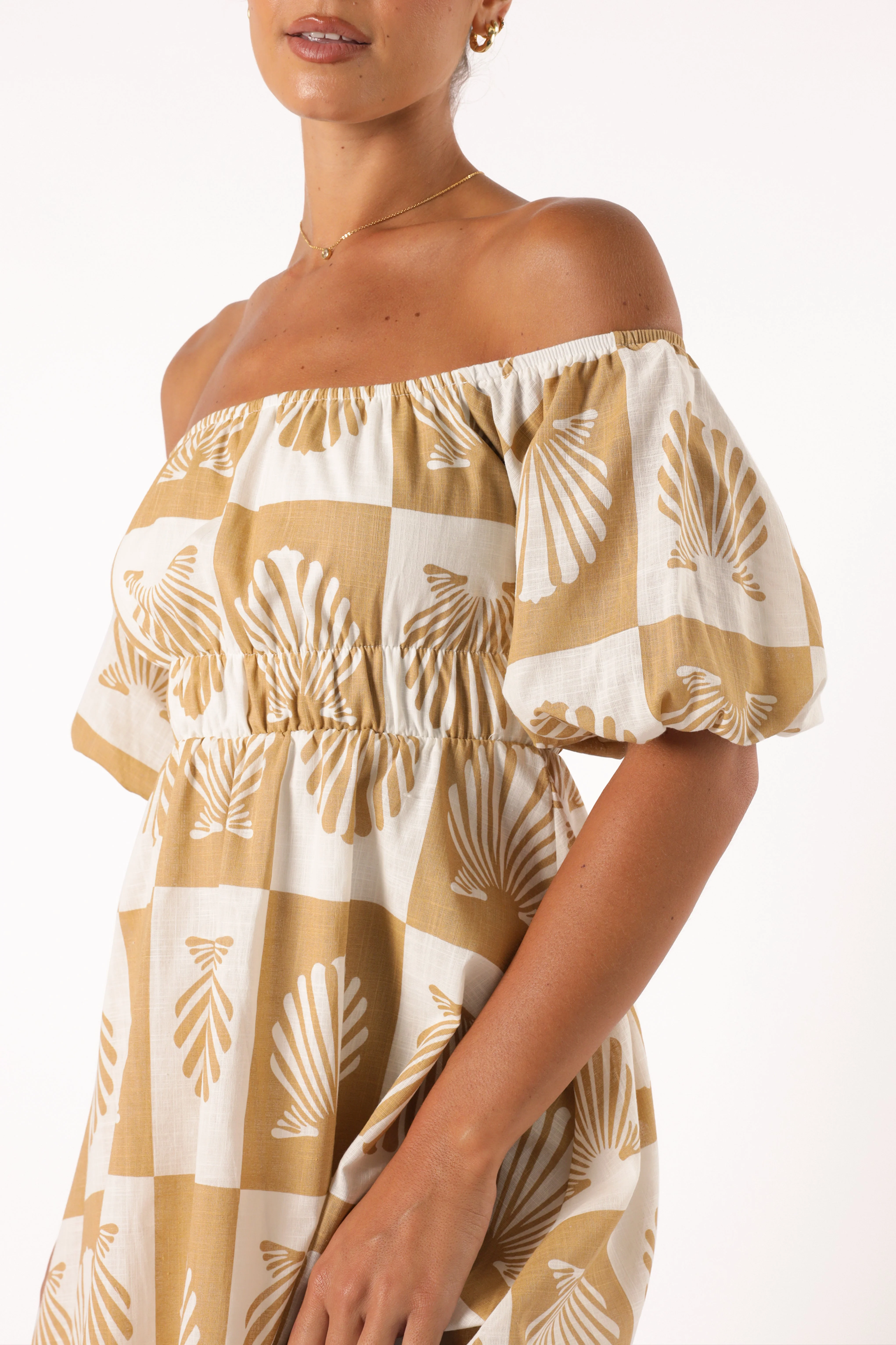 Rocco Off Shoulder Mini Dress - Tan