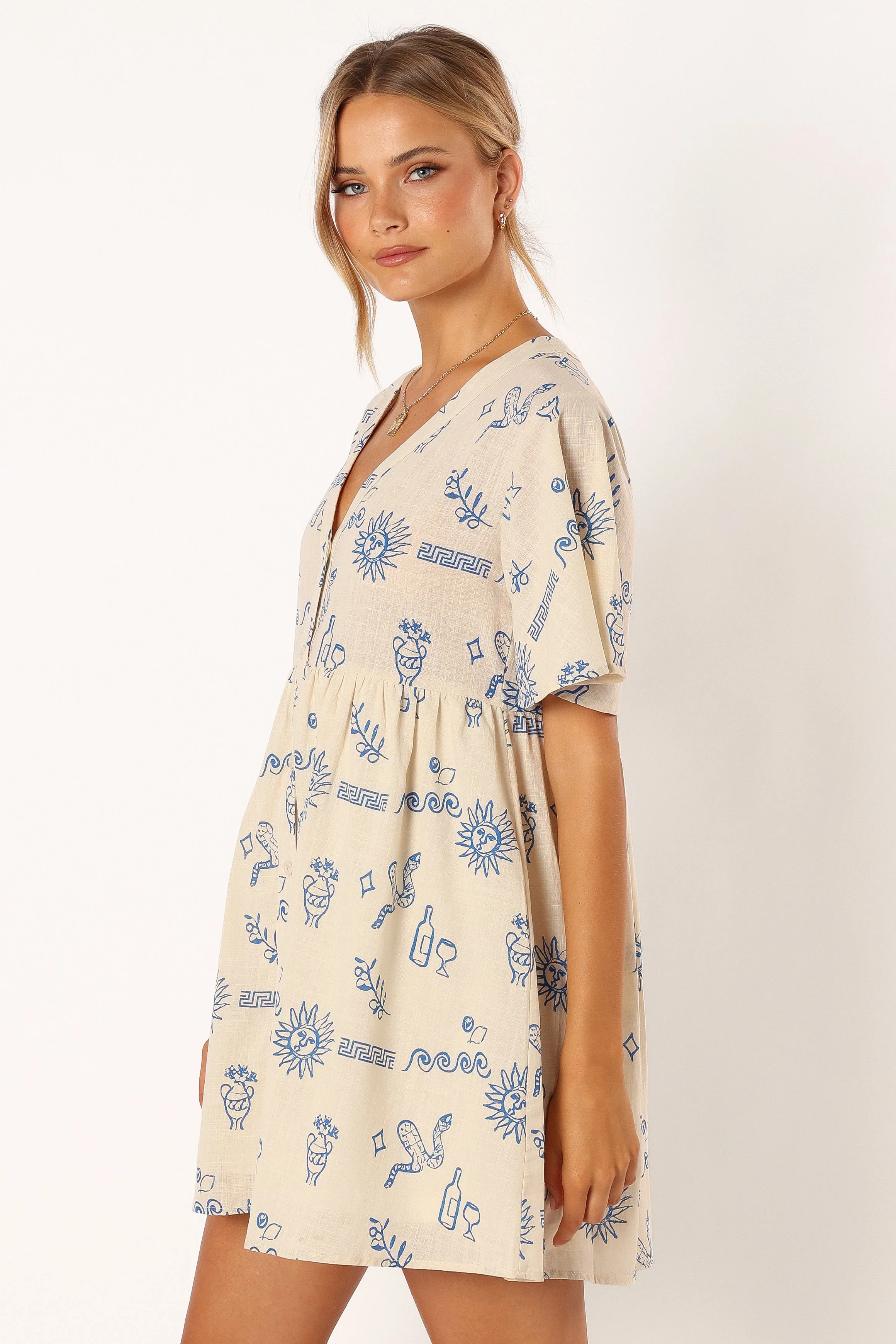 Elias Mini Dress - Beige Blue