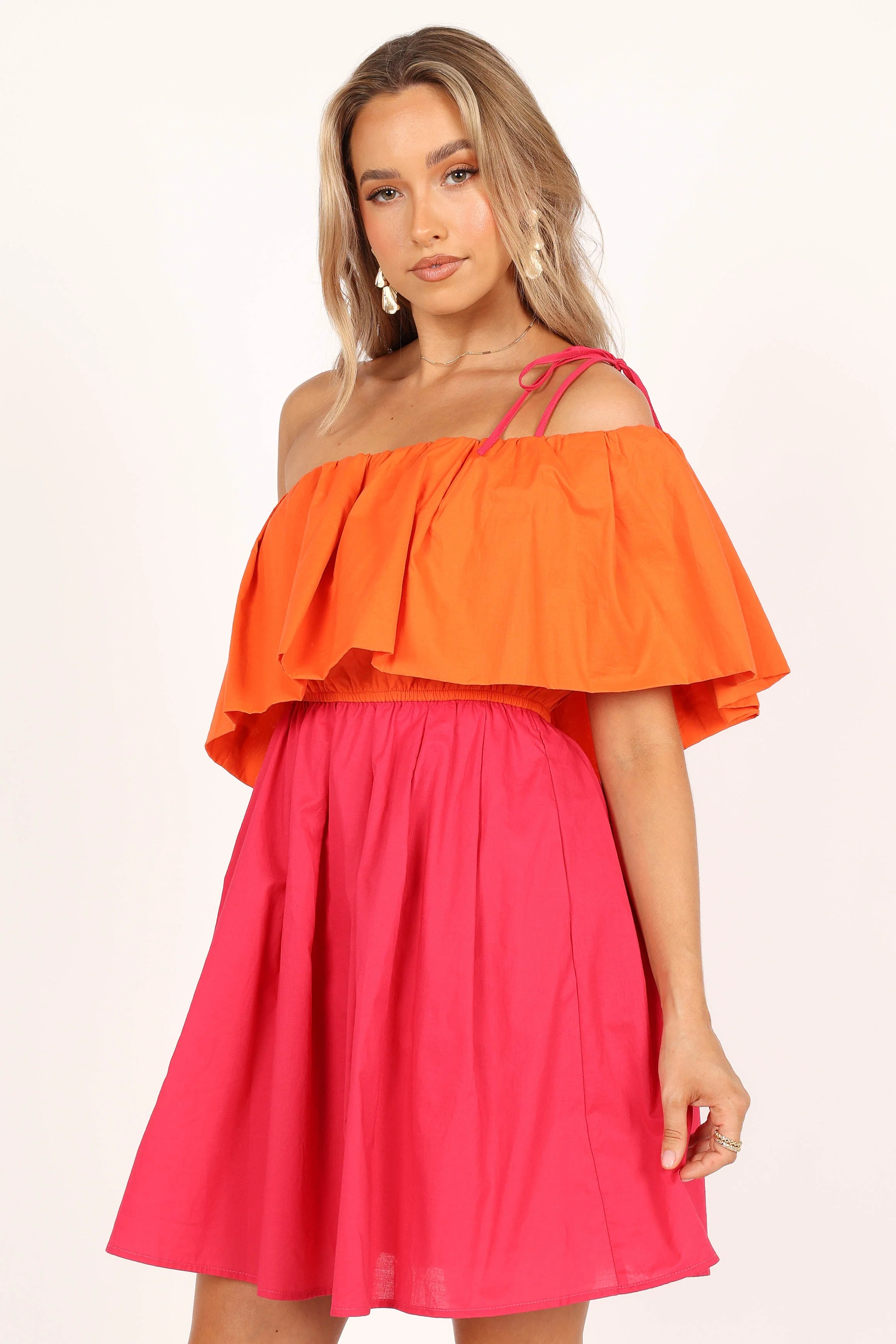 Maeva One Shoulder Mini Dress - Pink/Orange