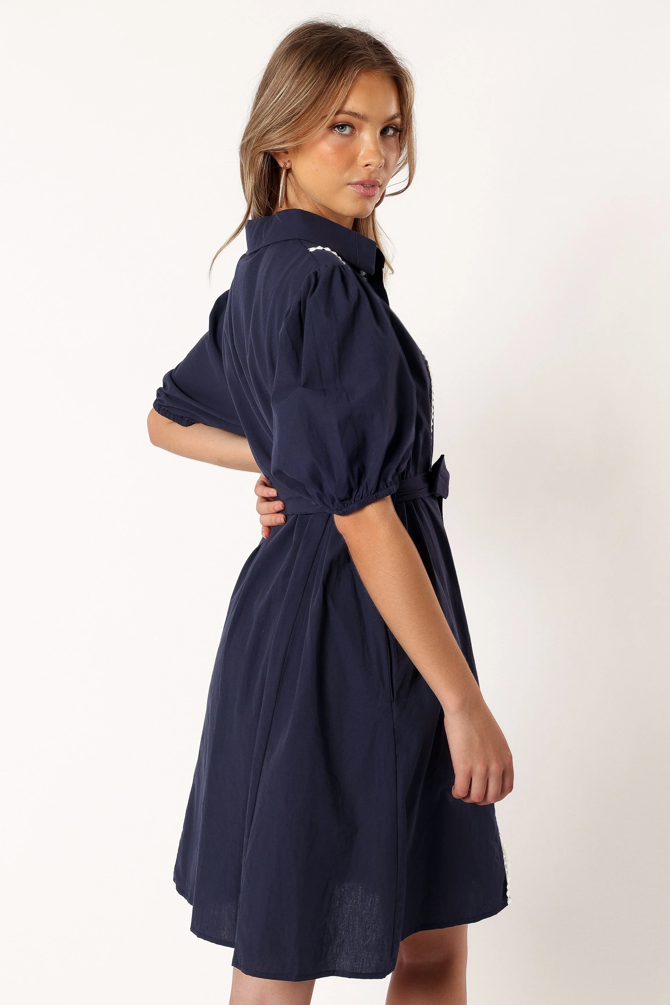 Connor Contrast Stitch Midi Dress - Navy
