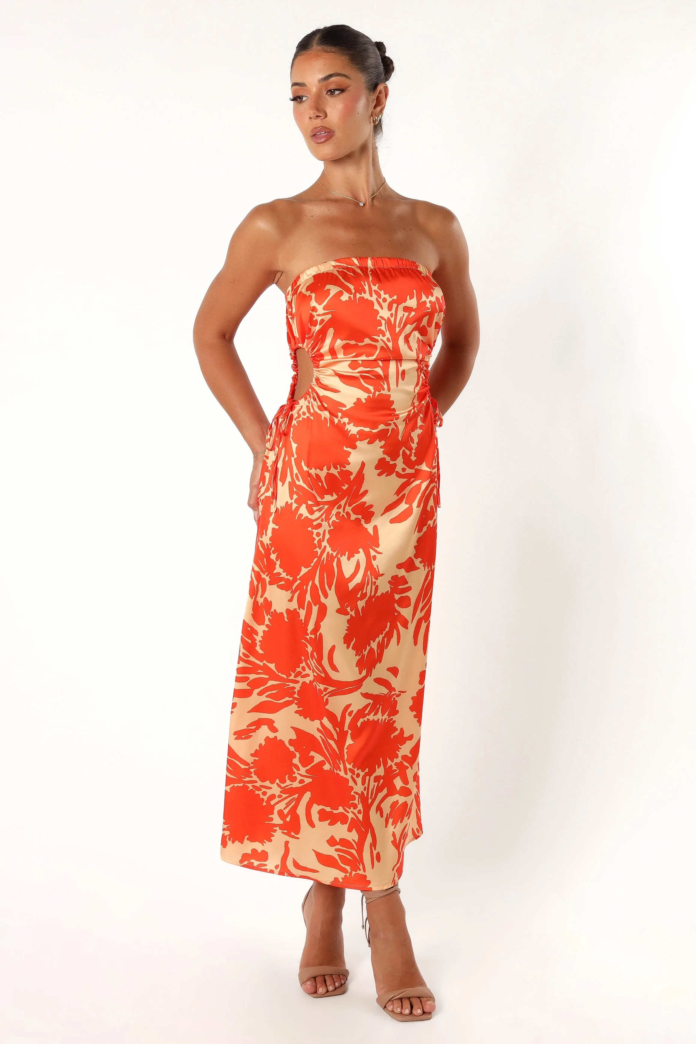 Loc Strapless Midi Dress - Orange Floral
