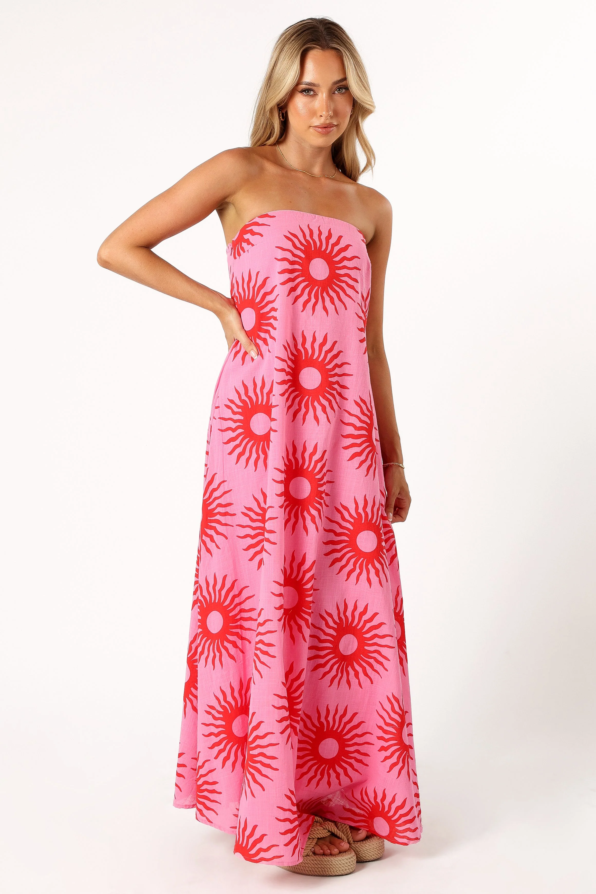 Steph Maxi Dress - Pink Red Sun Print