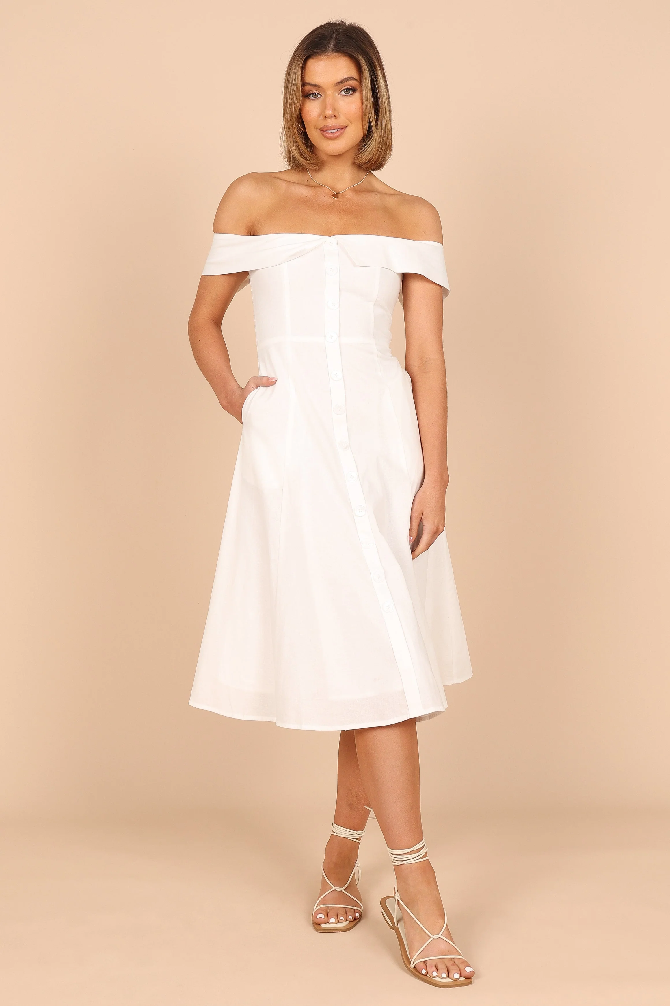Lulu Off Shoulder Midi Dress - White