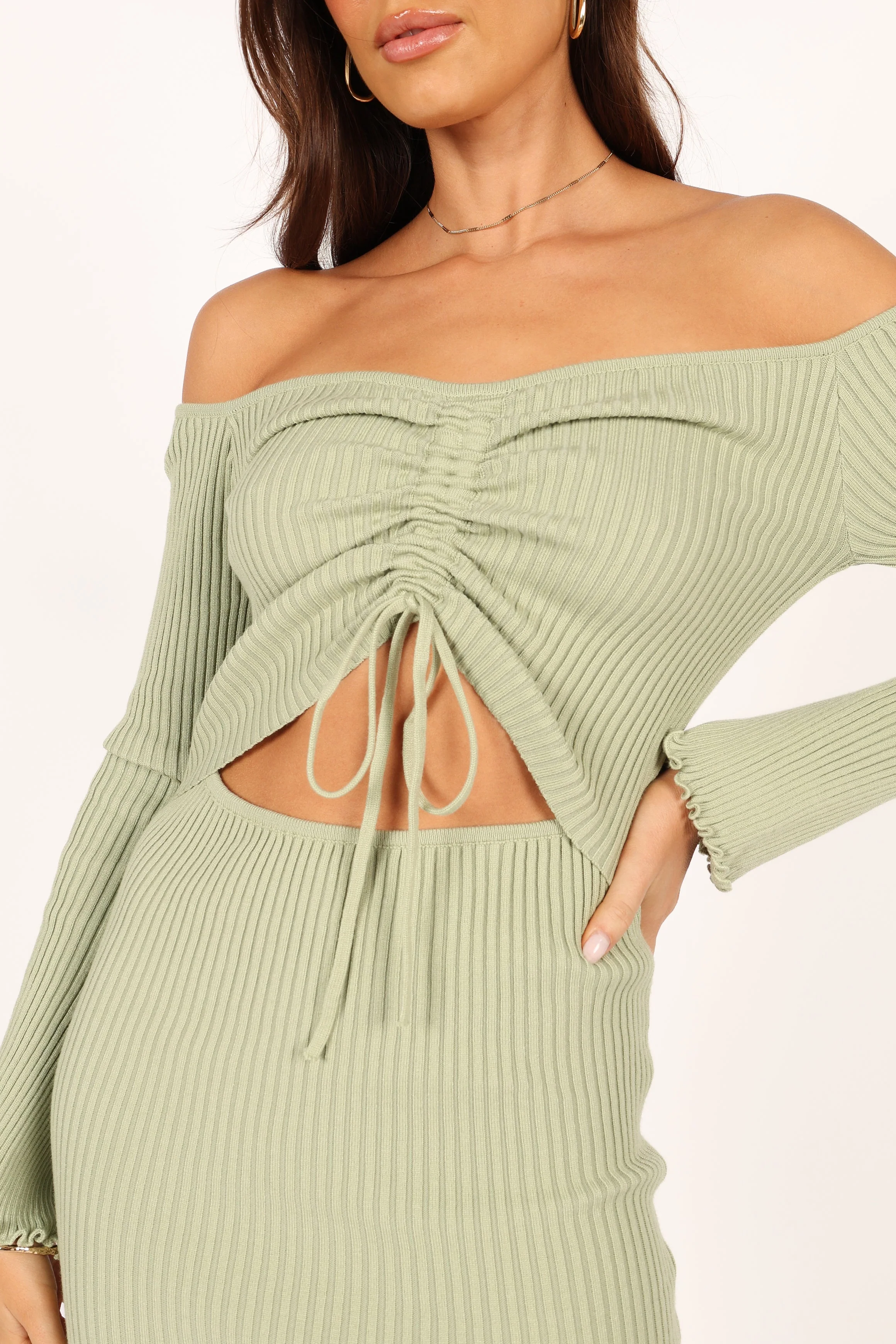 Geneva Off Shoulder Midi Dress - Sage