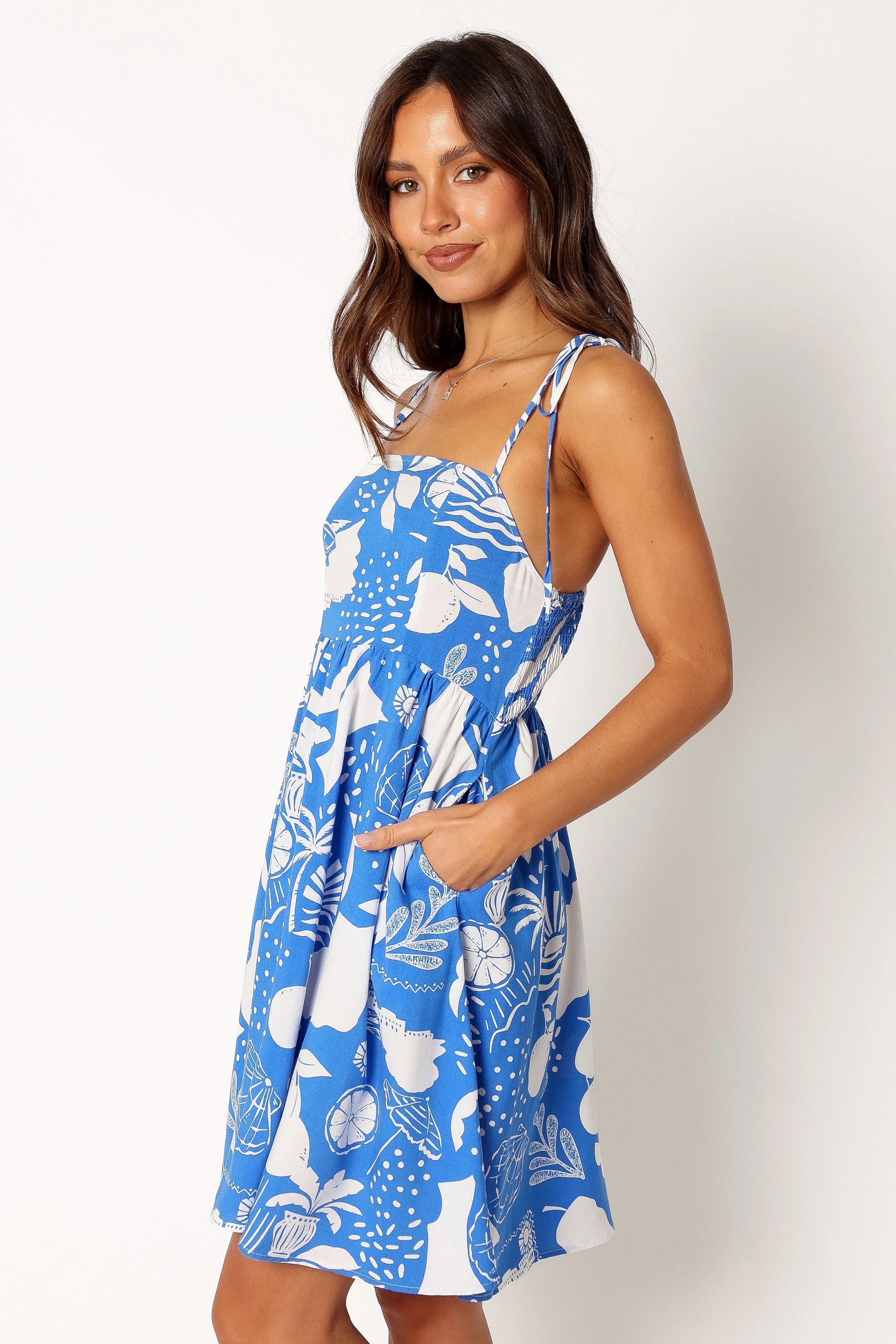 Shay Mini Dress - Blue White Print