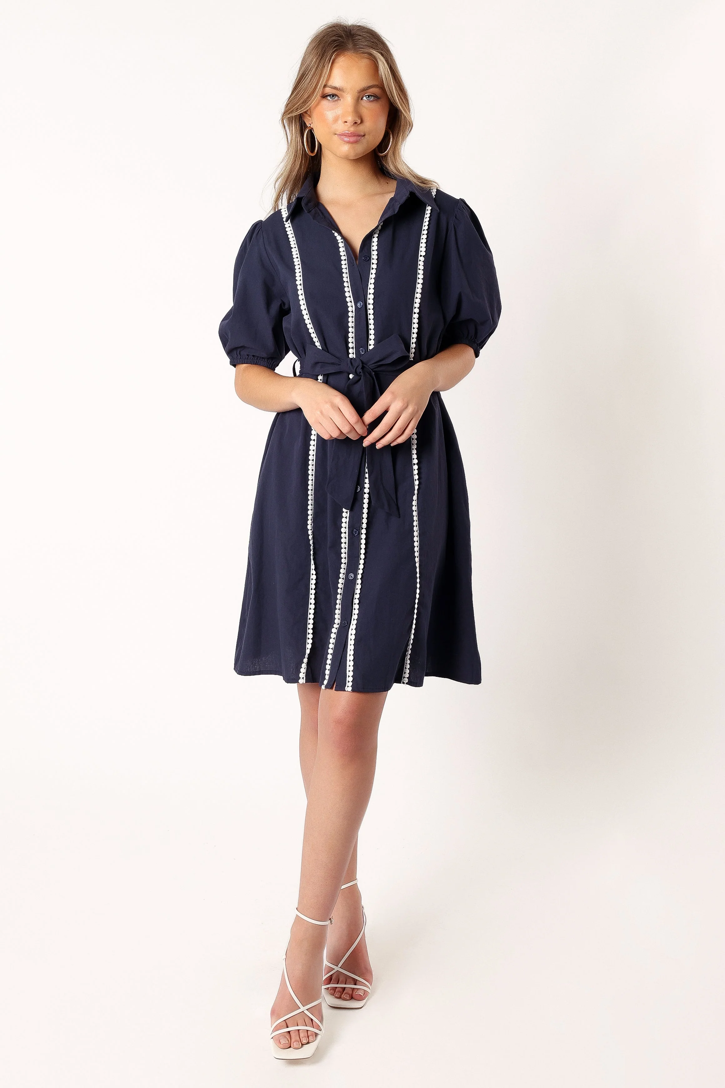 Connor Contrast Stitch Midi Dress - Navy