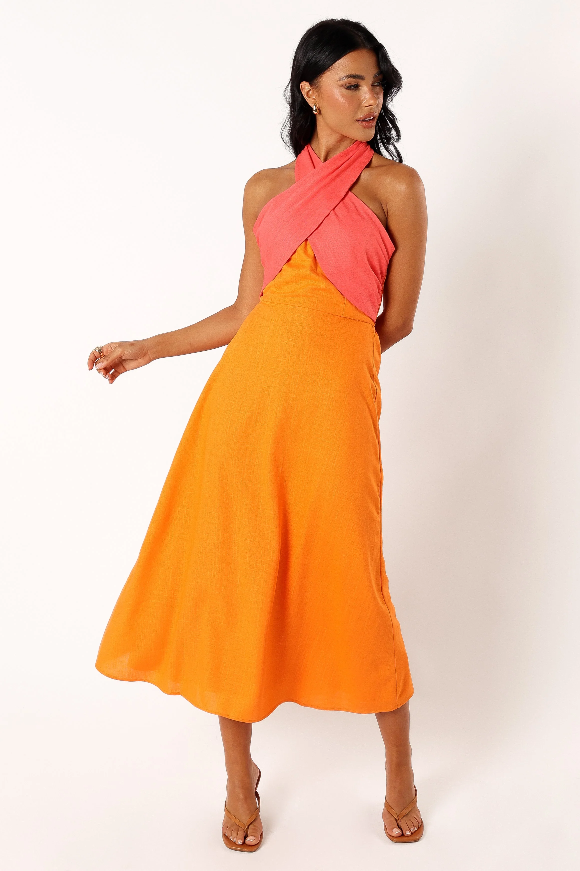 Jaded Halterneck Midi Dress - Pink Orange