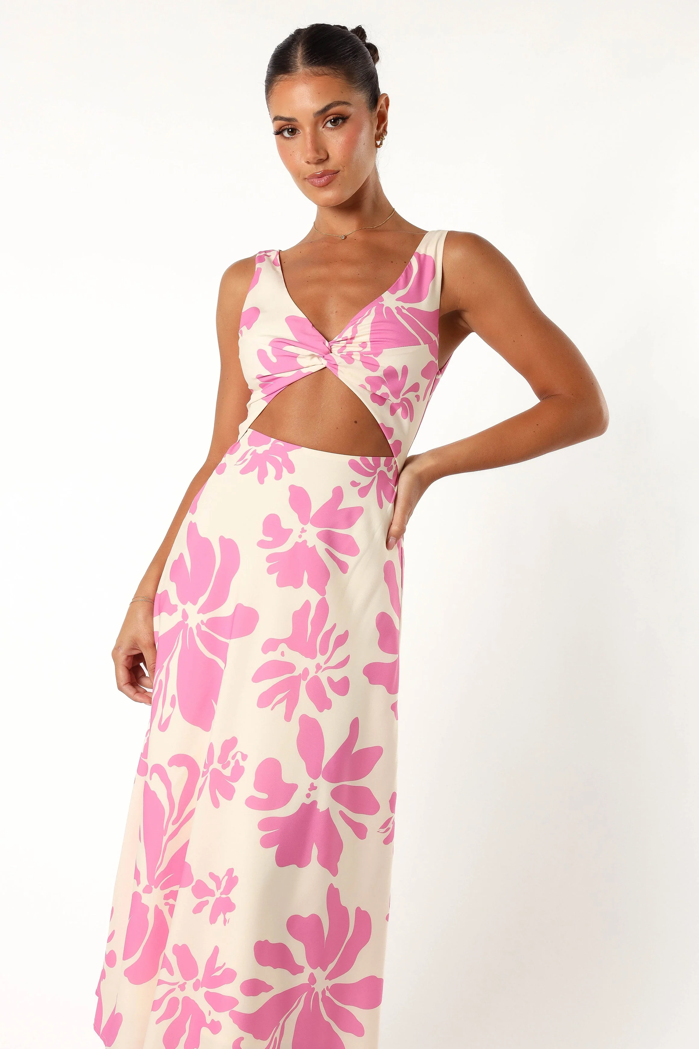 Lendall Cut Out Midi Dress - Pink Floral
