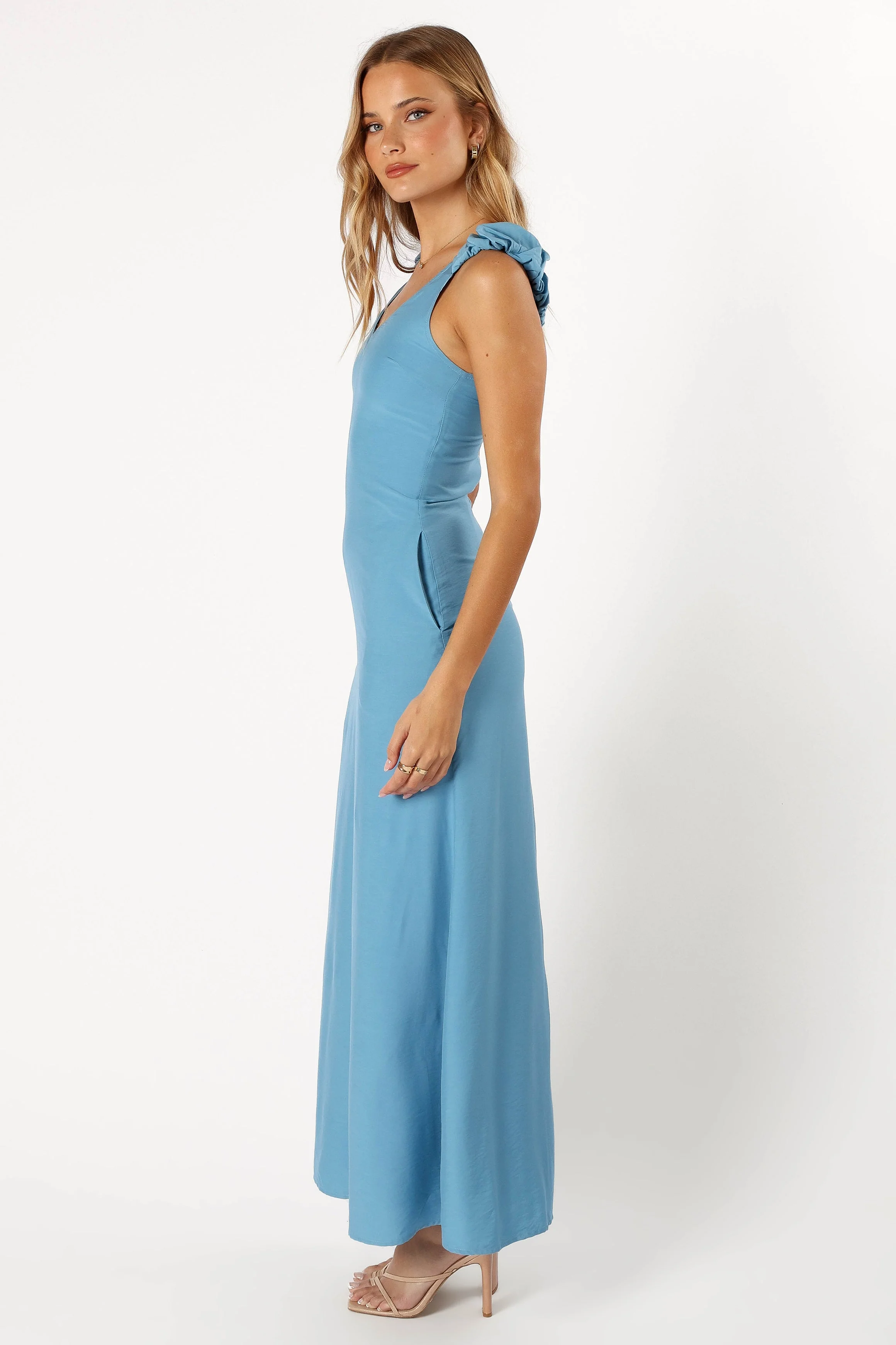 Michael Ruched Strap Maxi Dress - Blue