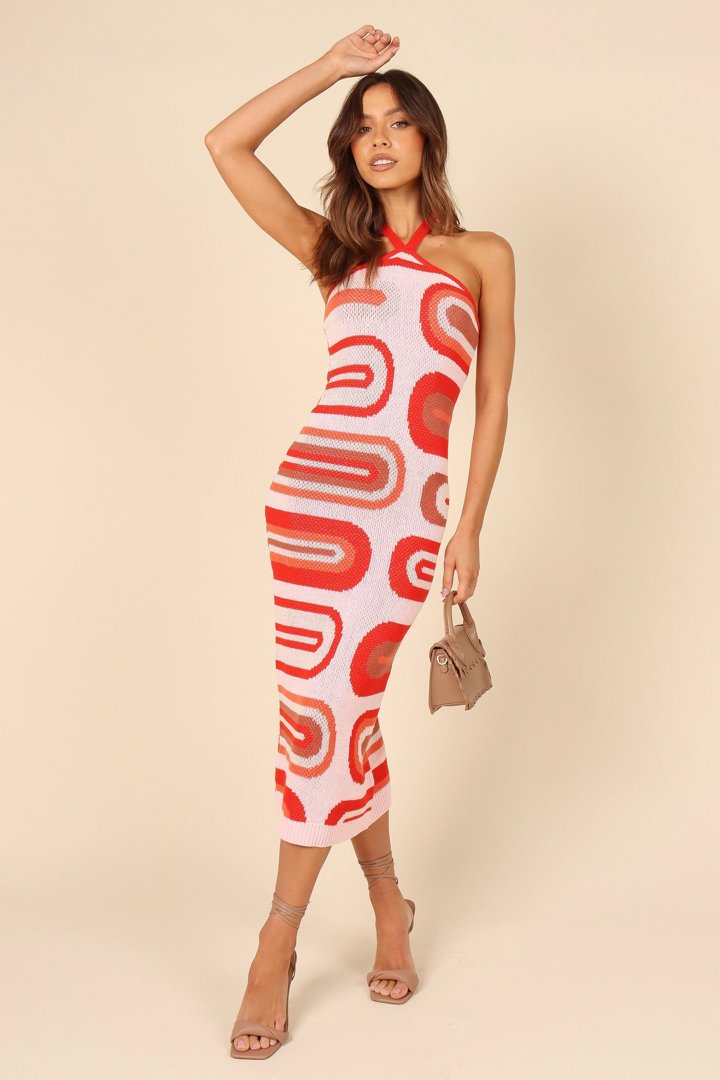 Ximeno Knit Halter Dress - Red