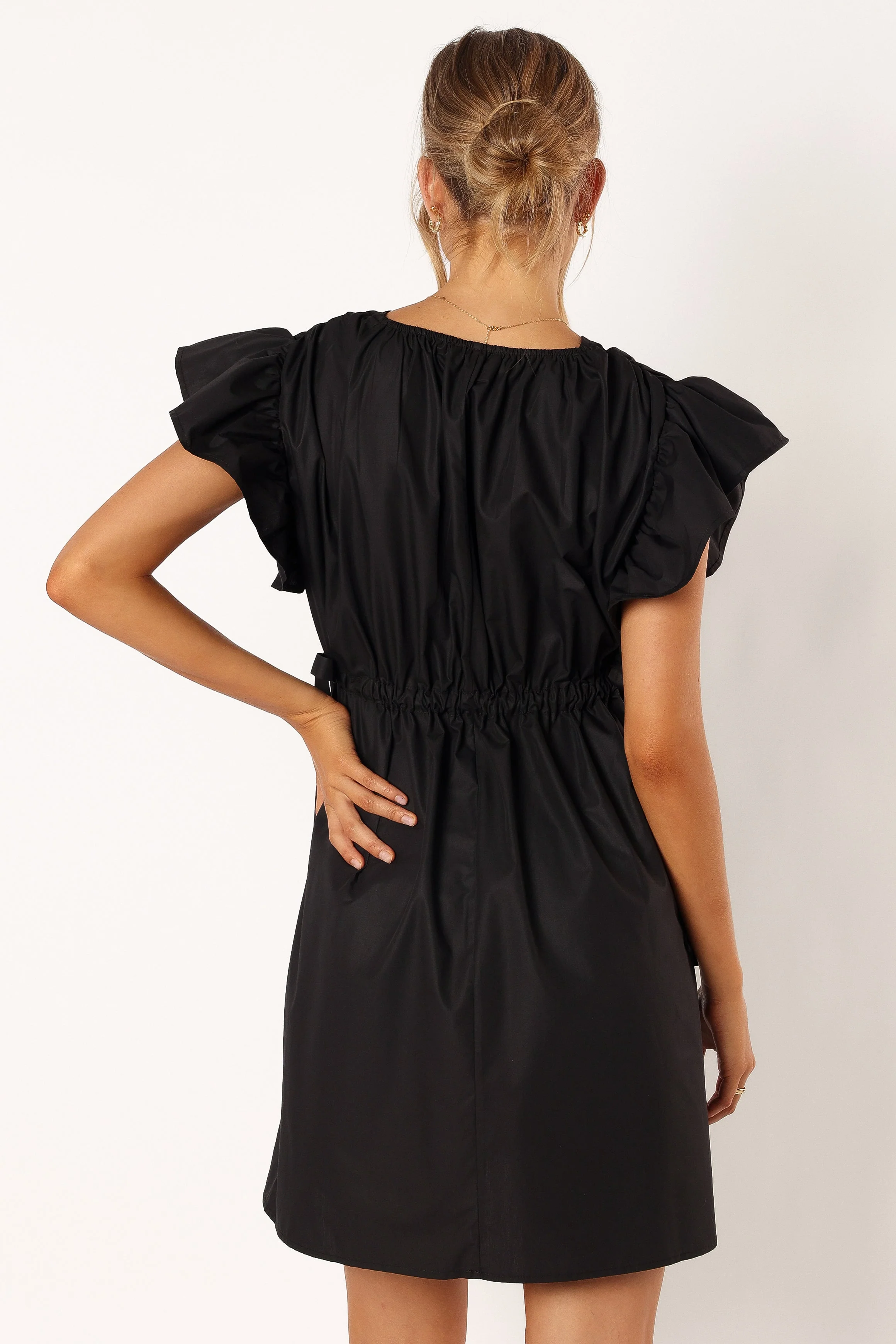 Fiona Ruffle Sleeve Mini Dress - Black