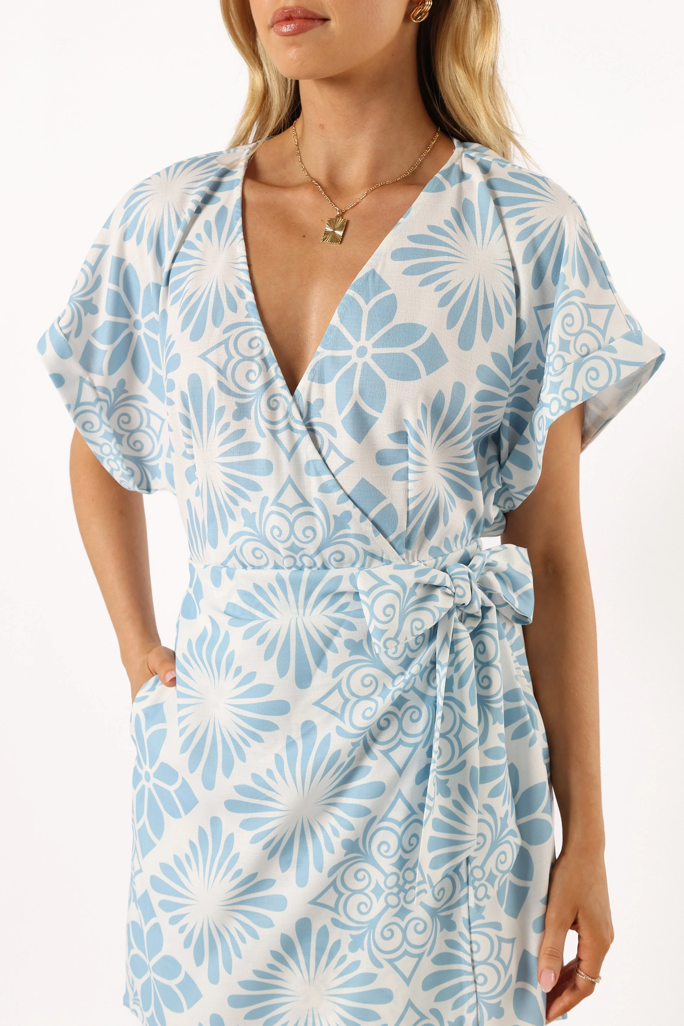 Anessa Wrap Mini Dress - Blue Print