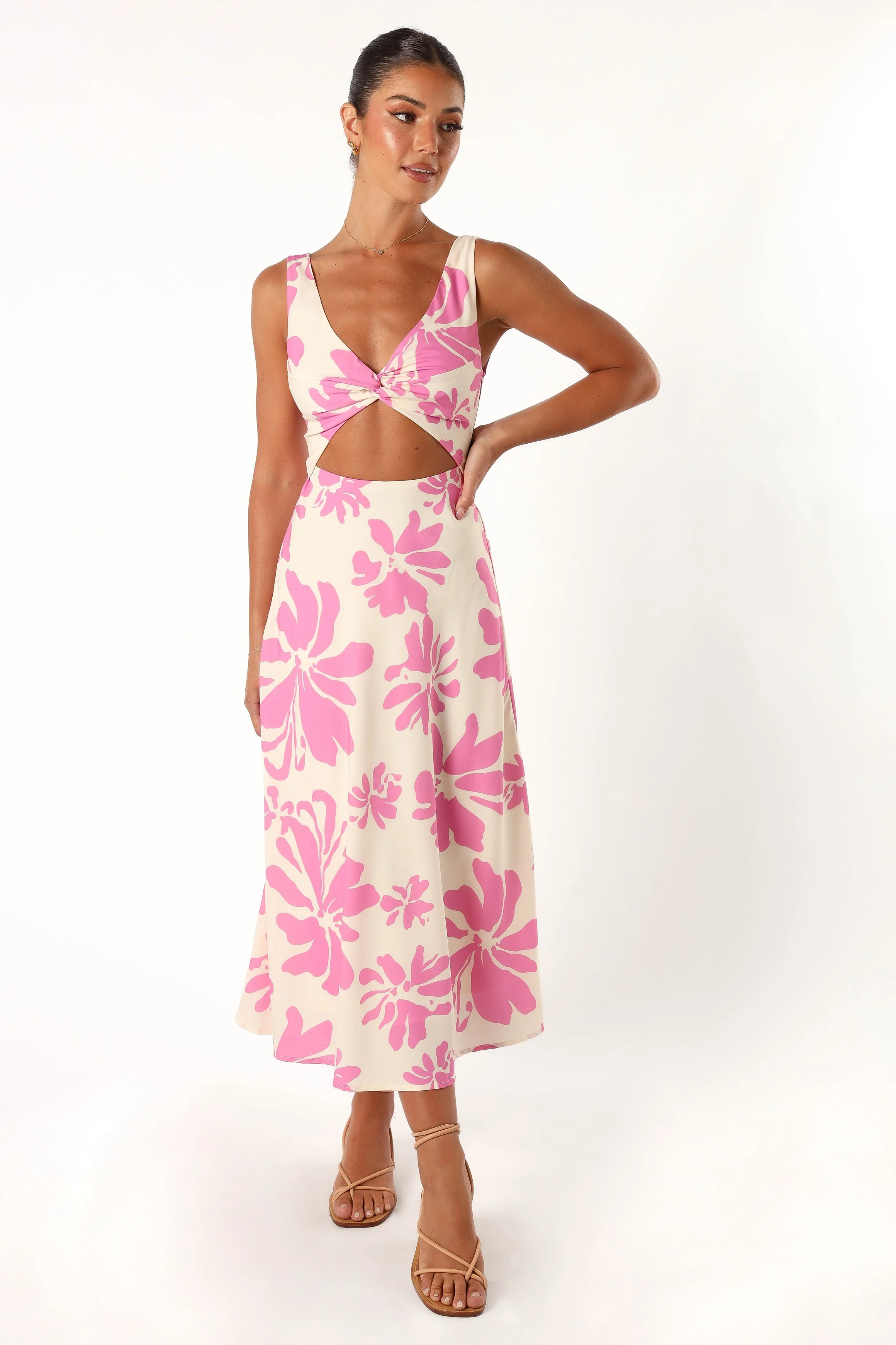 Lendall Cut Out Midi Dress - Pink Floral
