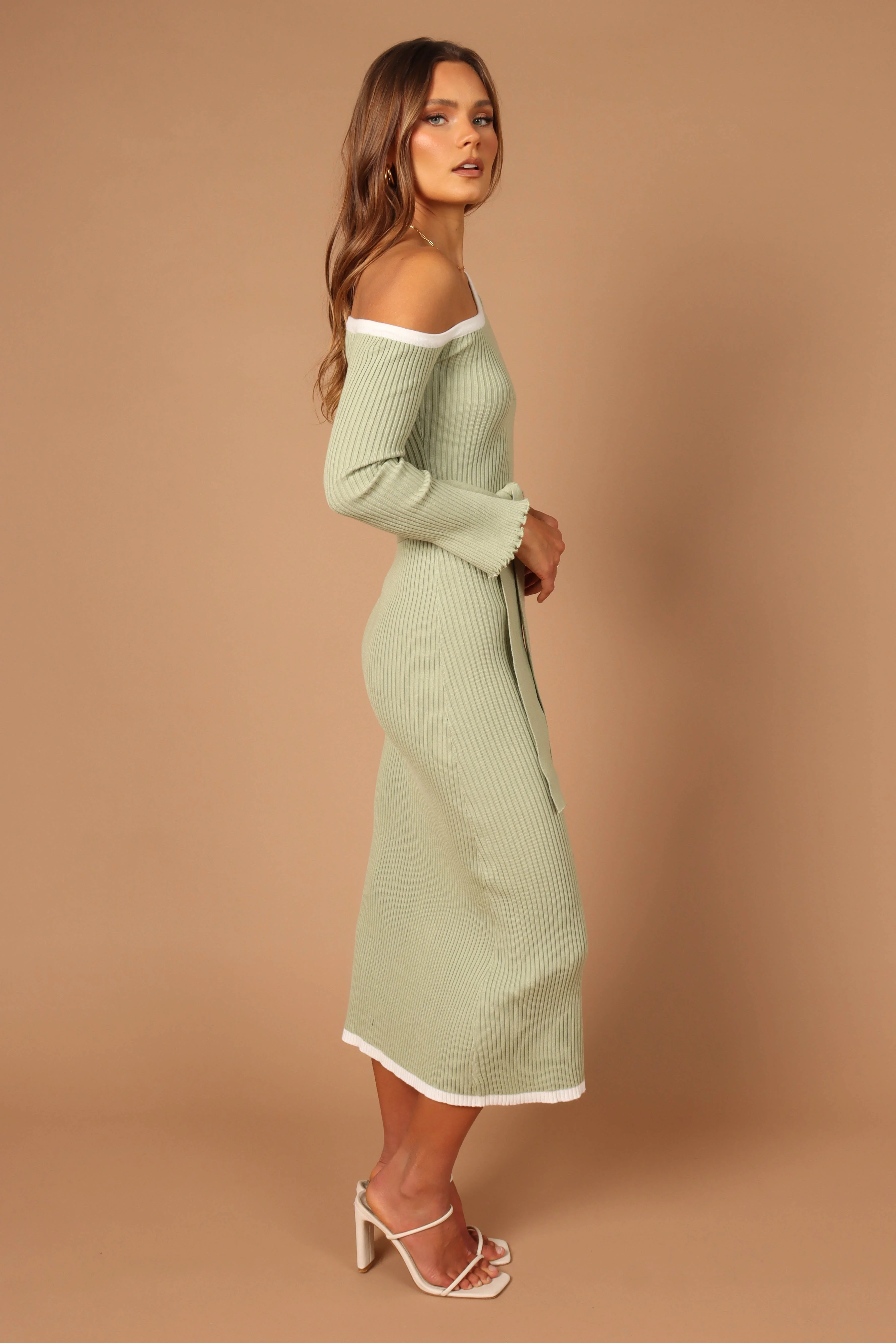 Milan Off Shoulder Midi Dress - Sage