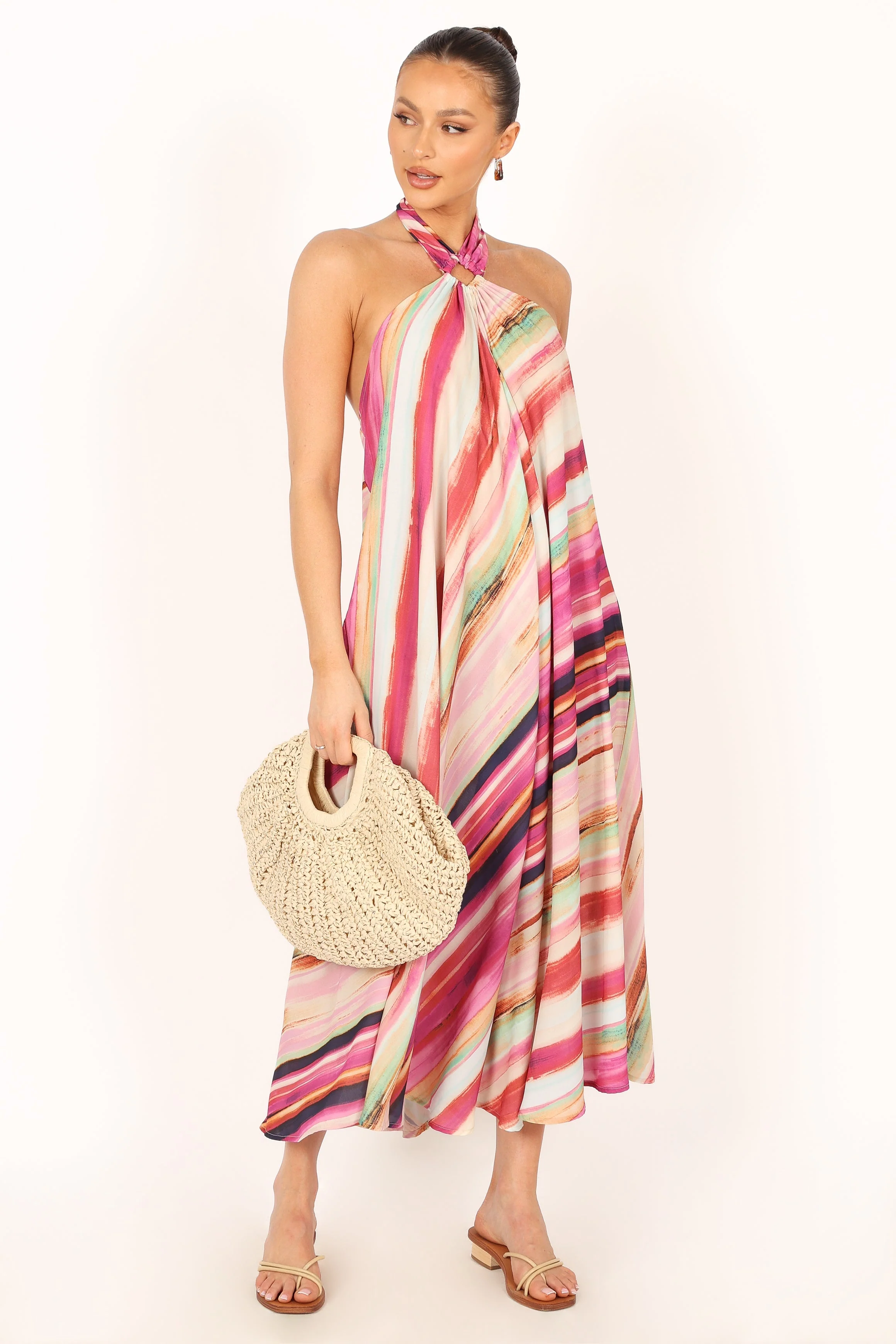 Antonijia Halterneck Maxi Dress - Berry Stripe