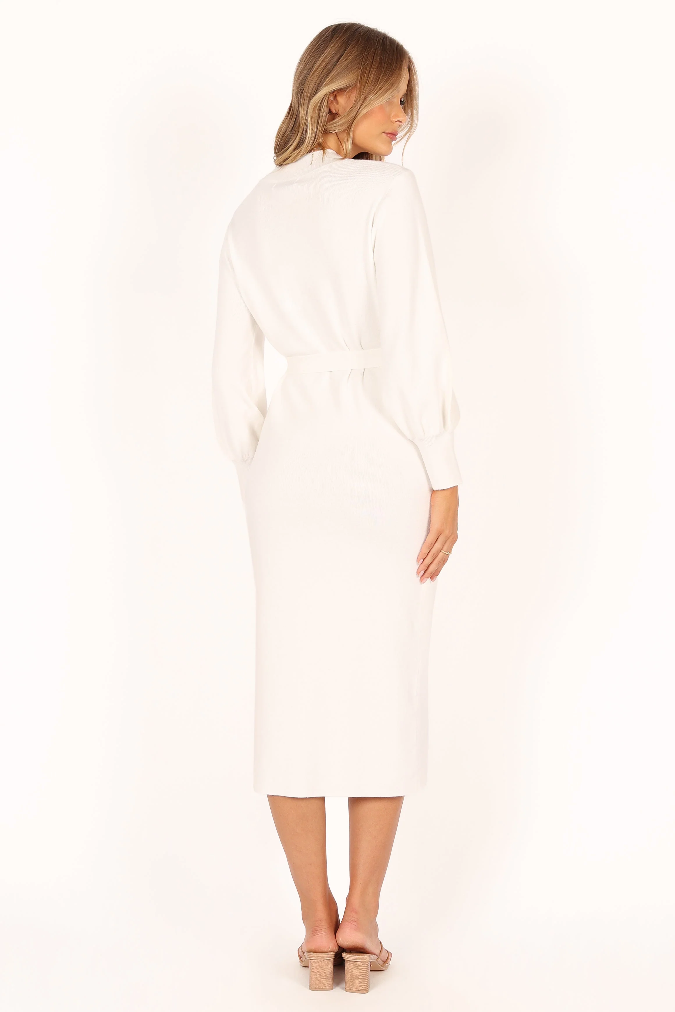 Carina Long Sleeve Midi Knit Dress - Cream