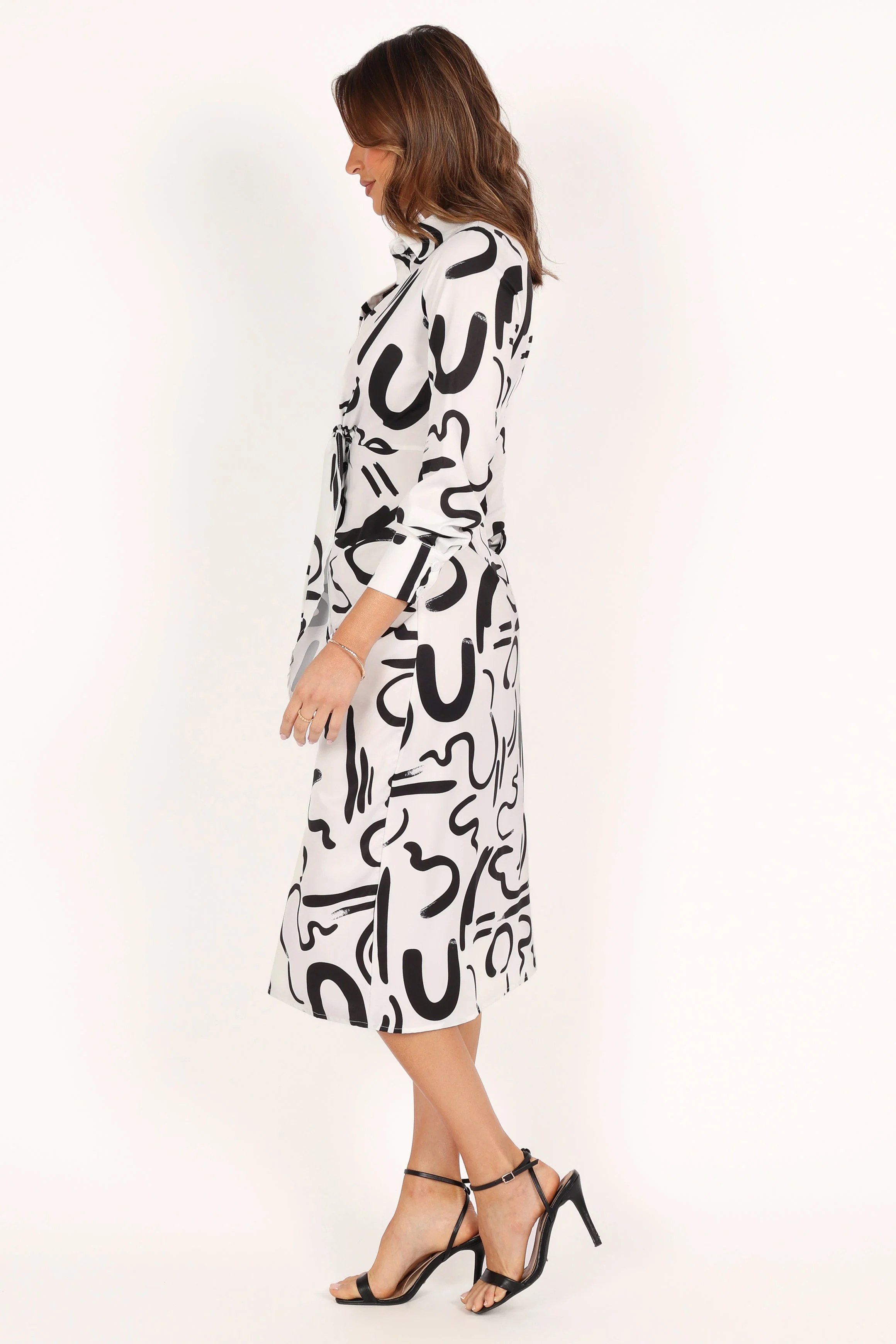 Minori Long Sleeve Midi Dress - White Black