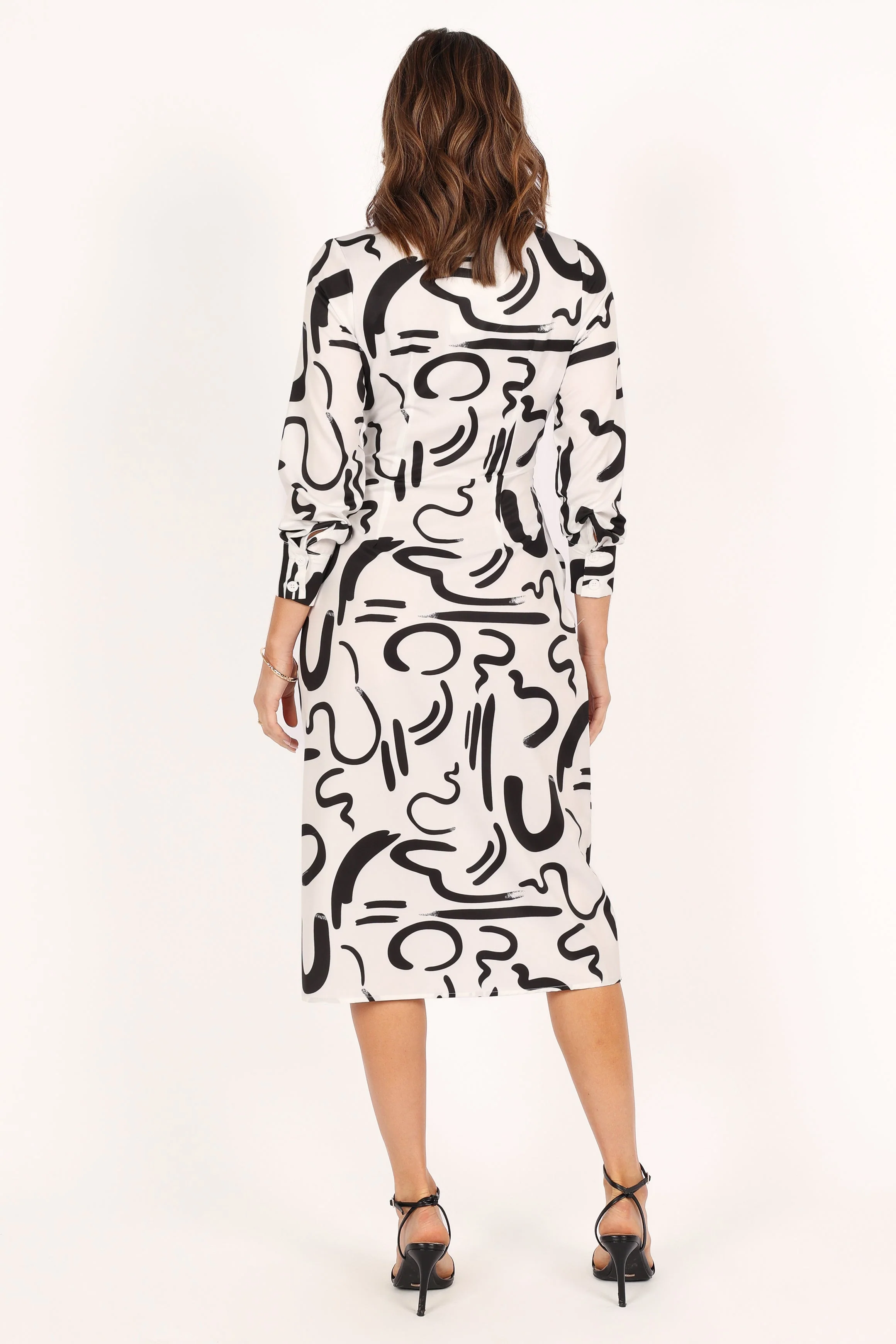 Minori Long Sleeve Midi Dress - White Black