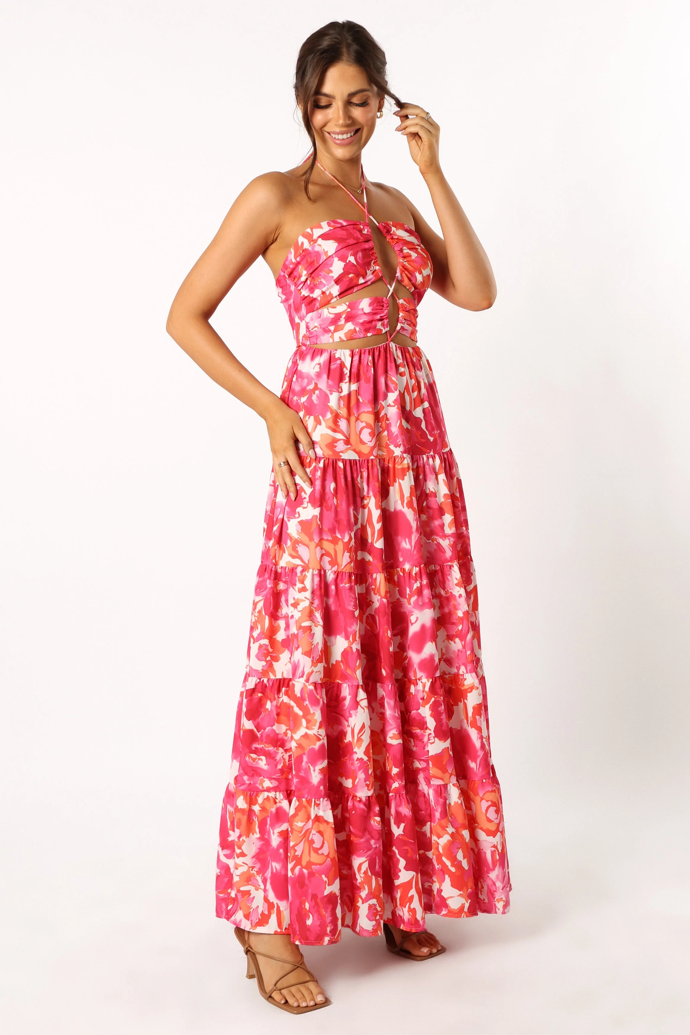Carva Halterneck Maxi Dress - Pink Floral