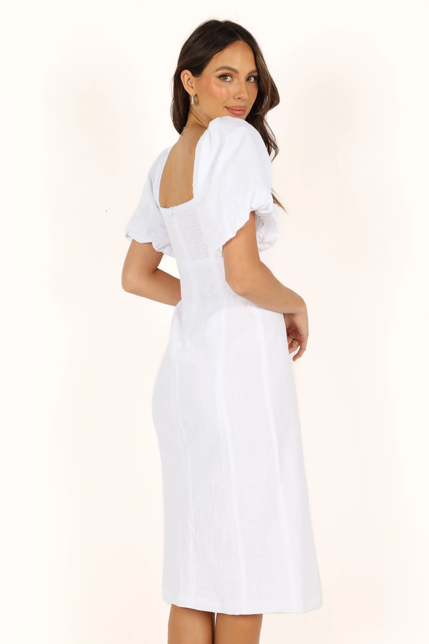 Thea Puff Sleeve Midi Dress - White