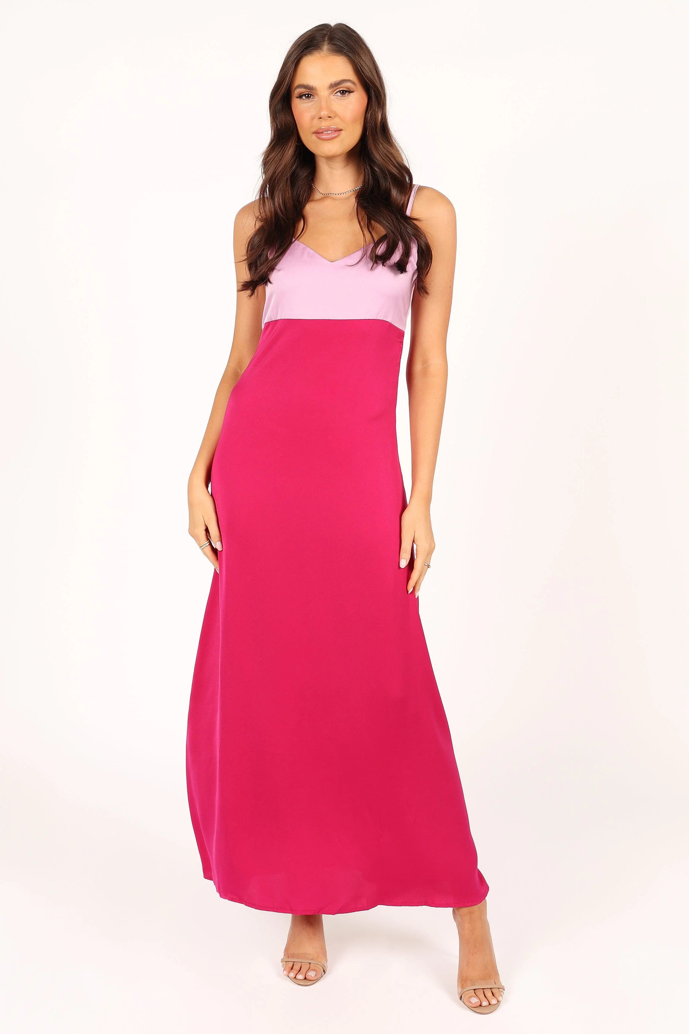 Lumley Colourblock Slip Midi Dress - Berry/Dusty Rose