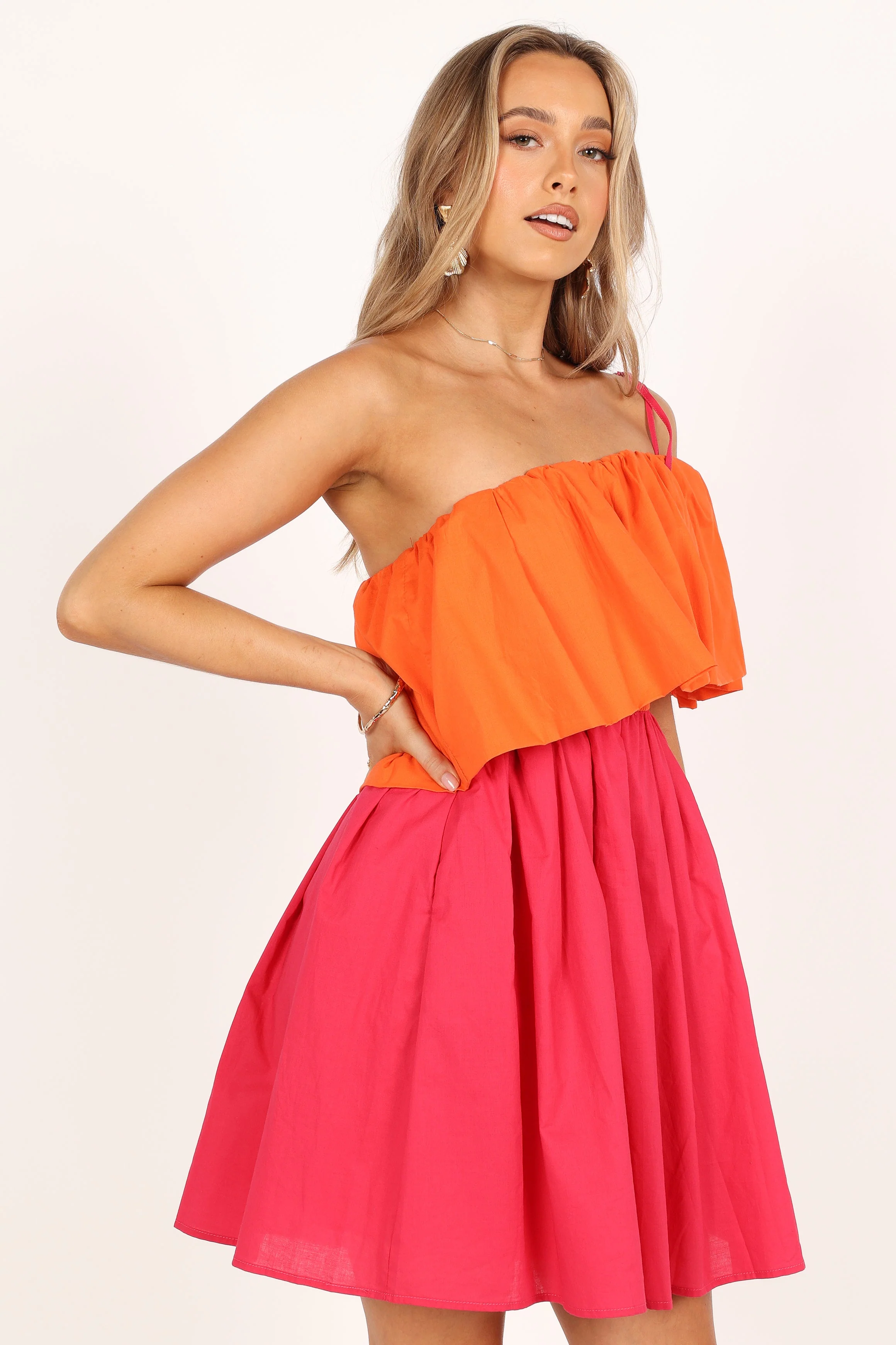Maeva One Shoulder Mini Dress - Pink/Orange