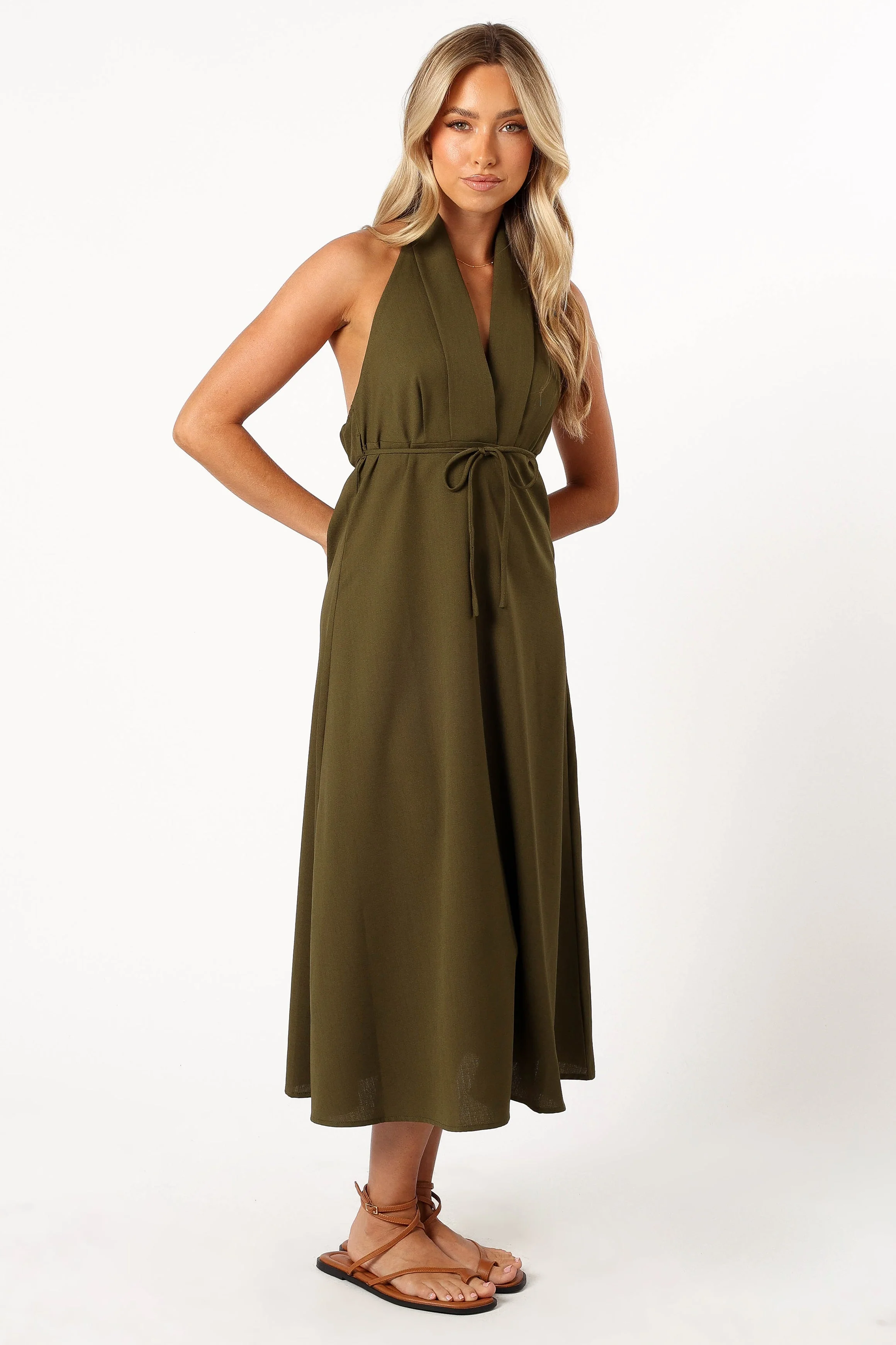 Ivy Halterneck Midi Dress - Olive