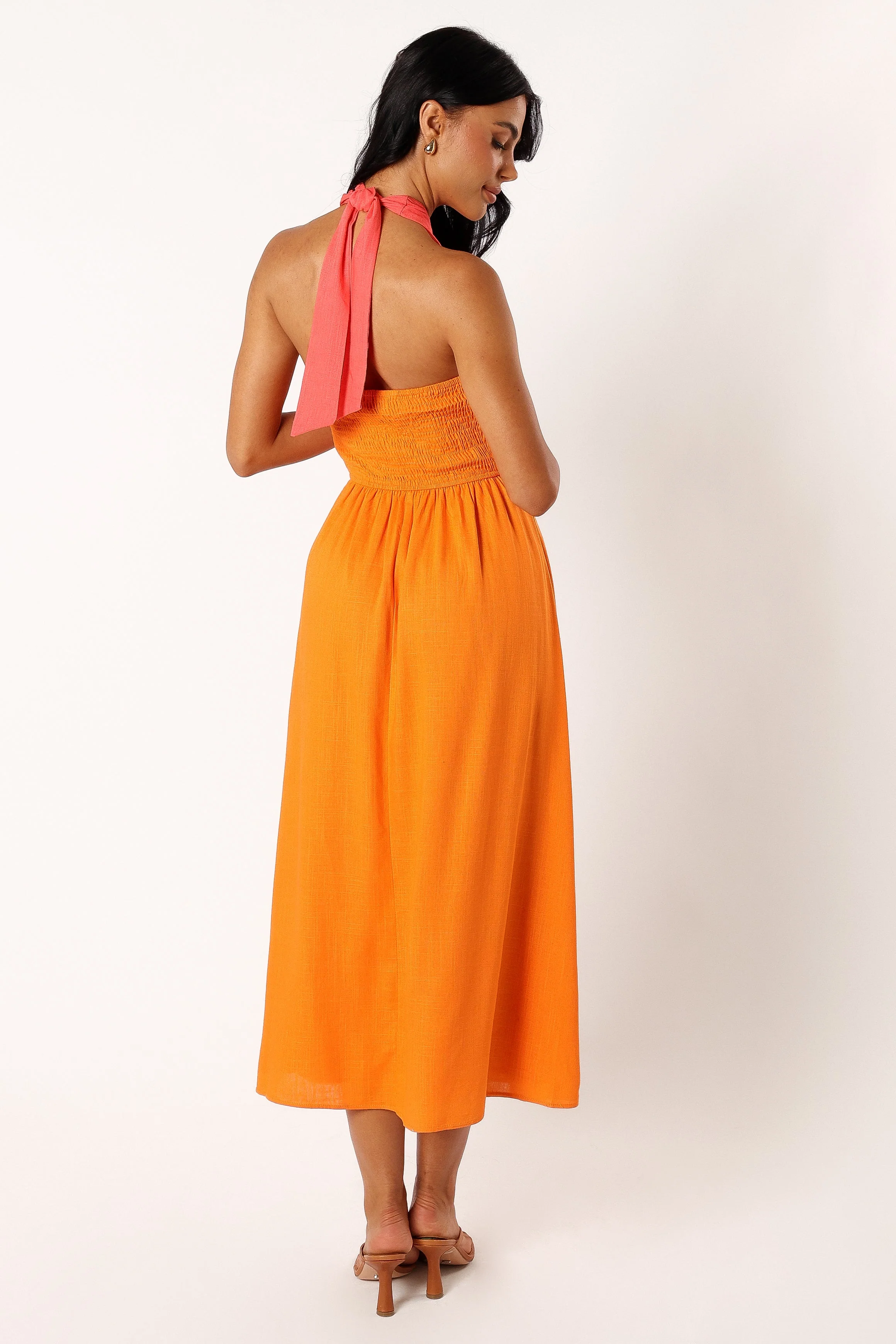 Jaded Halterneck Midi Dress - Pink Orange