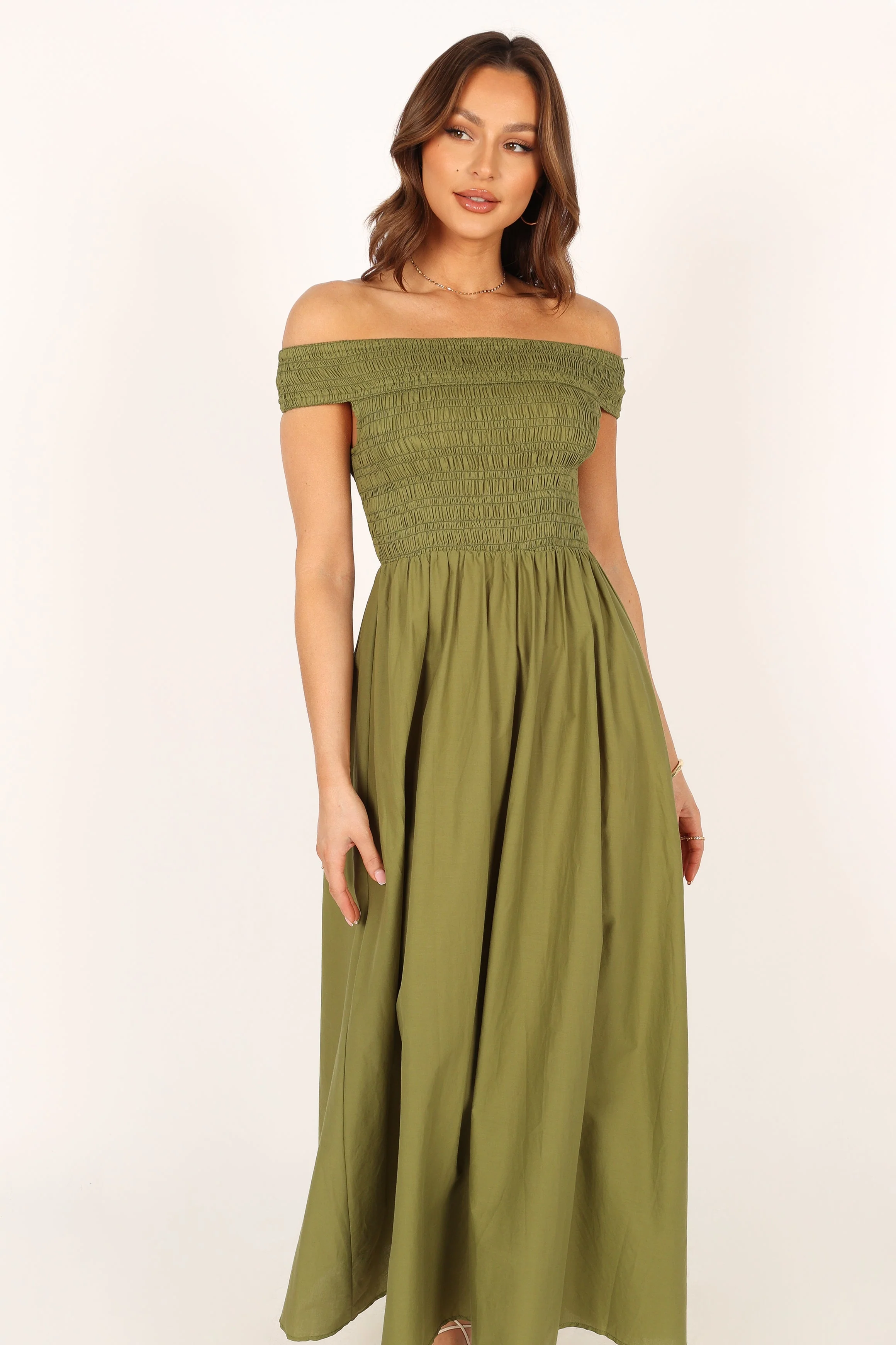 Tessa Off Shoulder Maxi Dress - Olive
