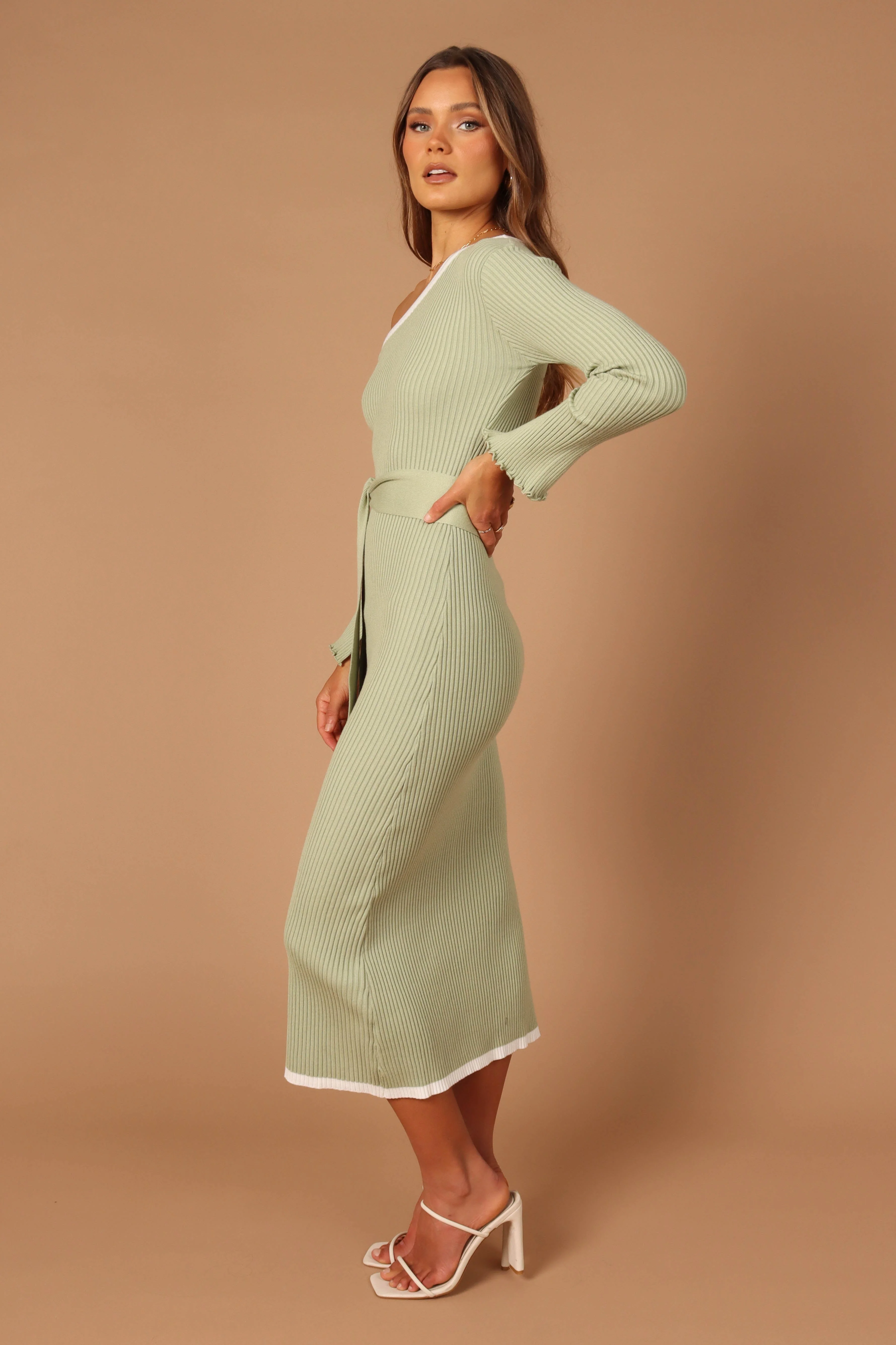 Milan Off Shoulder Midi Dress - Sage