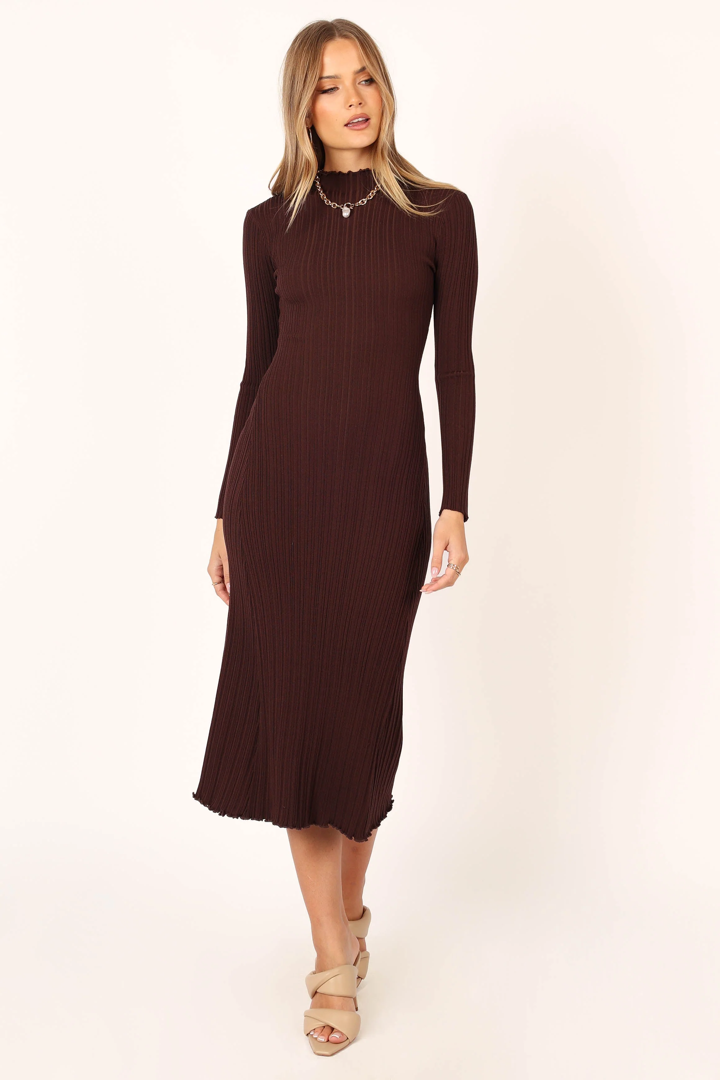 Theo Long Sleeve Midi Dress - Chocolate